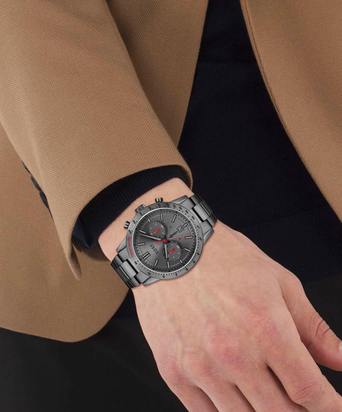 Hugo Boss Stainless Steel Boss Allure Analog Gray Dial Men Watch-1513924, Gray Band