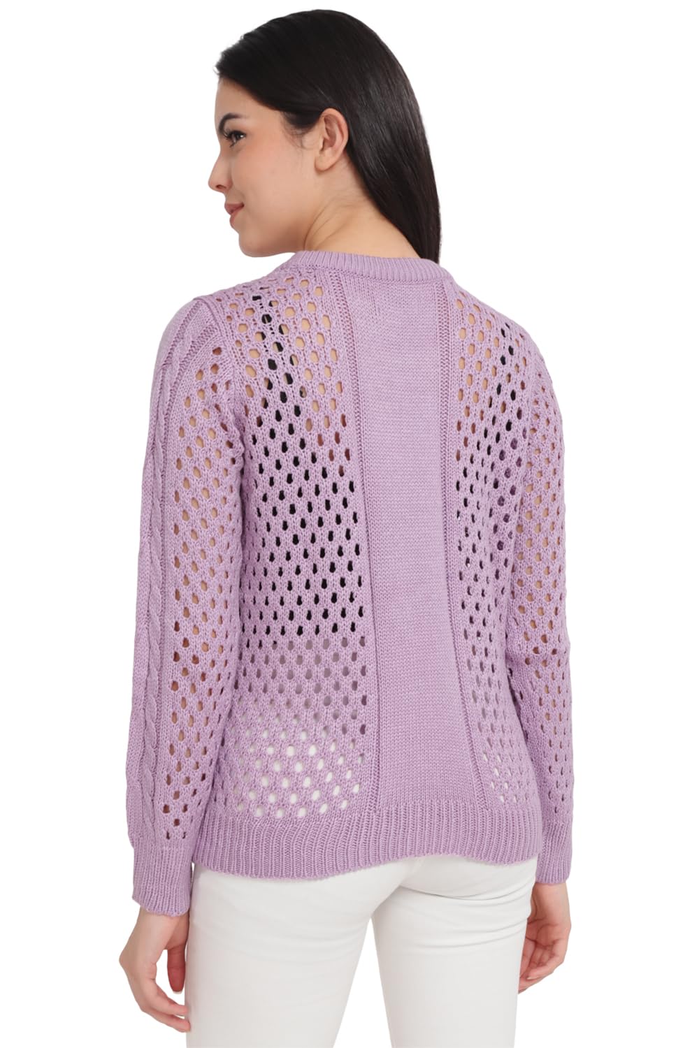 Allen Solly Women's Acrylic Casual Sweater (AHSWCRGFY53619_Lilac