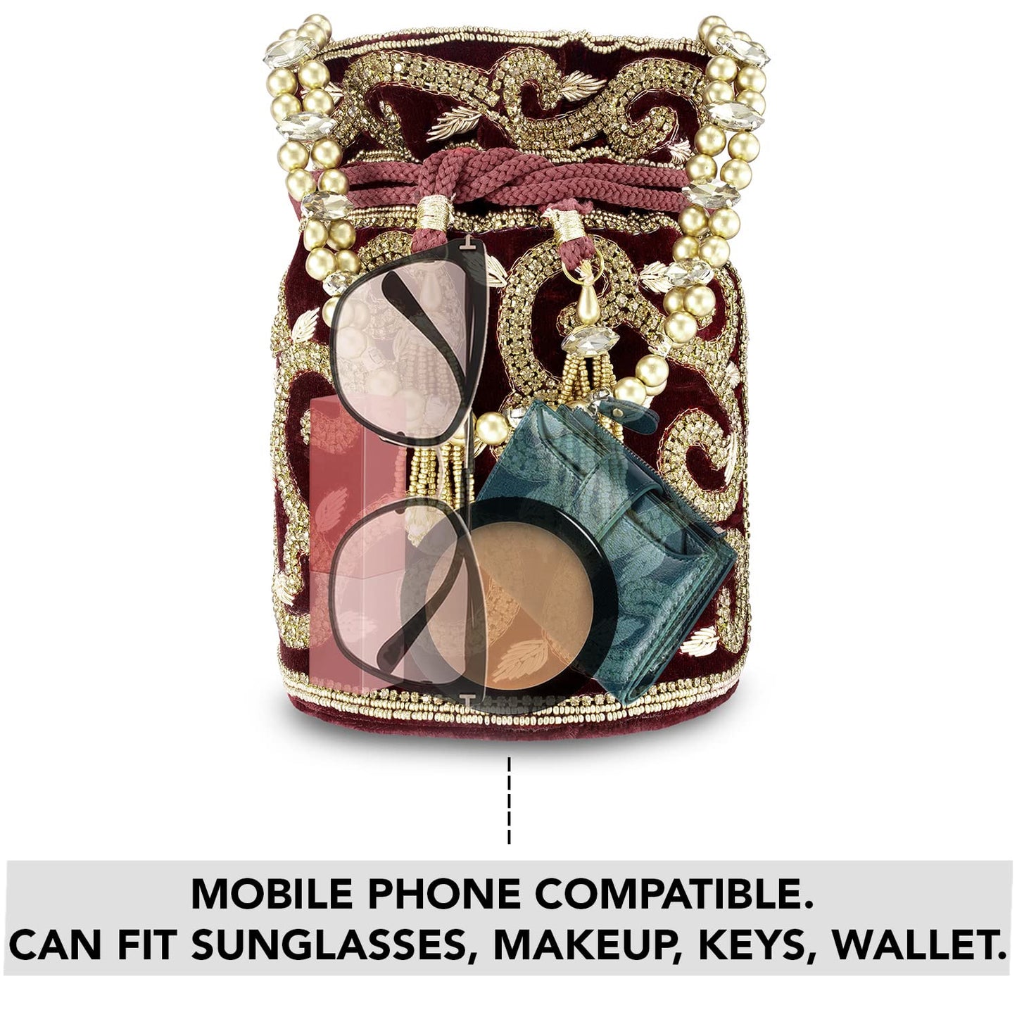 Peora Potli Bags for Women Evening Bag Clutch Ethnic Bride Purse with Drawstring (P64M)