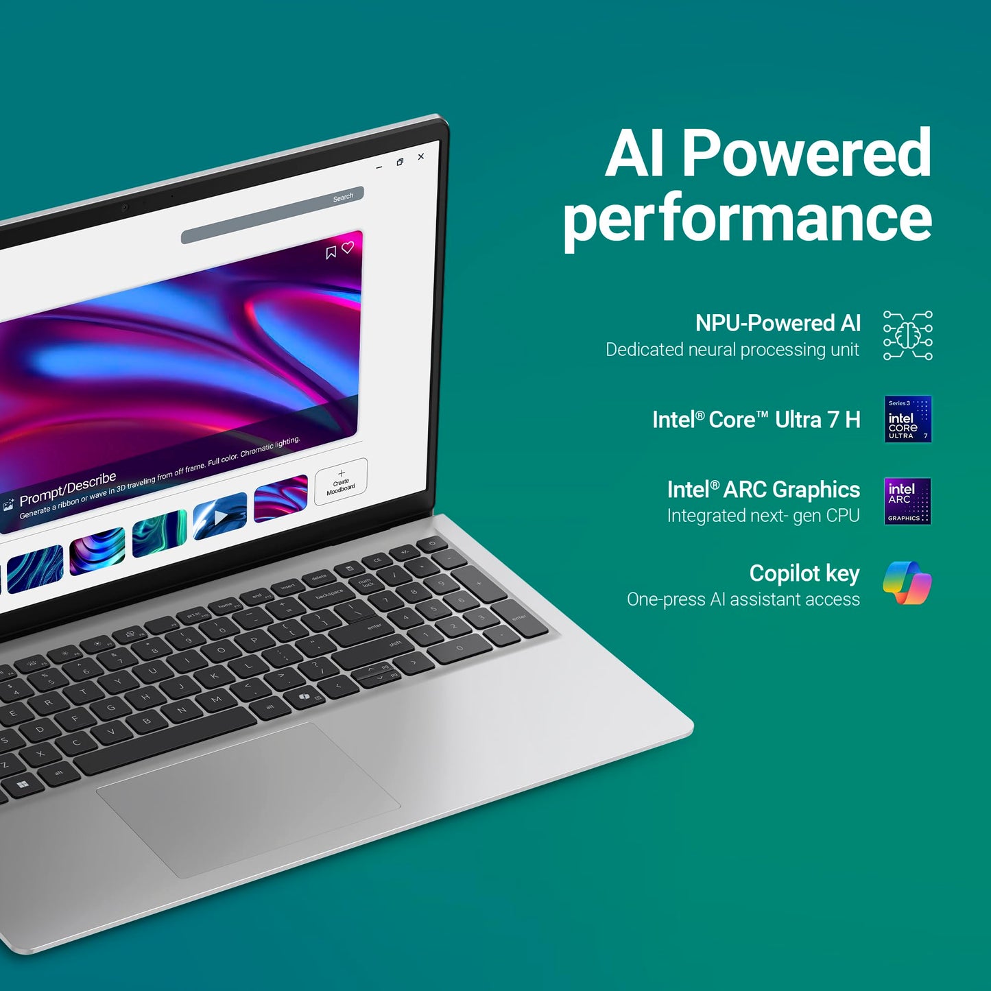 Dell 15 Ai Powered Laptop, Intel Core Ultra 7 255H, 16GB DDR5 RAM, 512GB SSD, 15.6" FHD Anti-Glare Display, Intel Arc Graphics, Backlit Keyboard, Dedicated Copilot Key, Silver, Win11 Home + MSO H&S'24