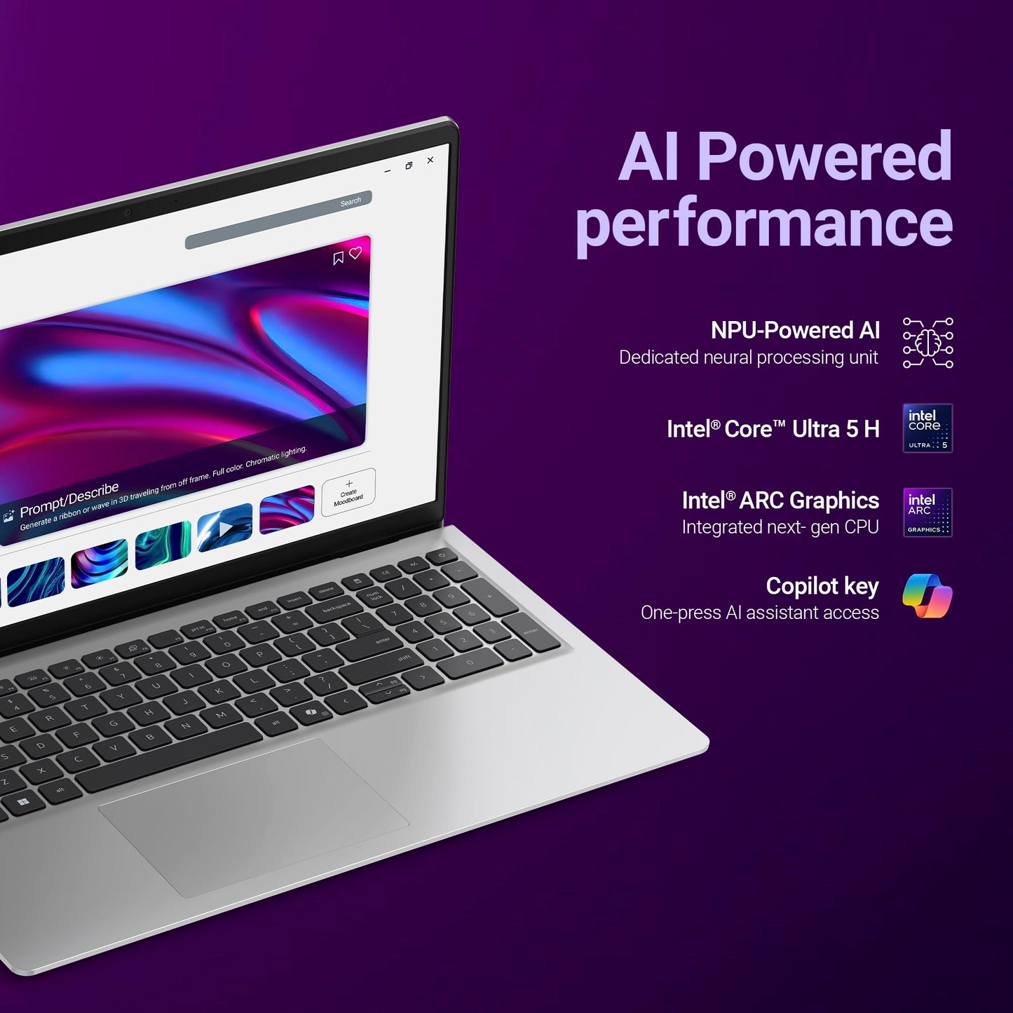 Dell 15 AI Powered Laptop, Intel Core Ultra 5 225H, 8GB DDR5 RAM, 512GB SSD, 15.6" FHD Anti-Glare Display, Intel Arc Graphics, Backlit Keyboard, Dedicated Copilot Key, Silver, Win11 Home + MSO H&S'24