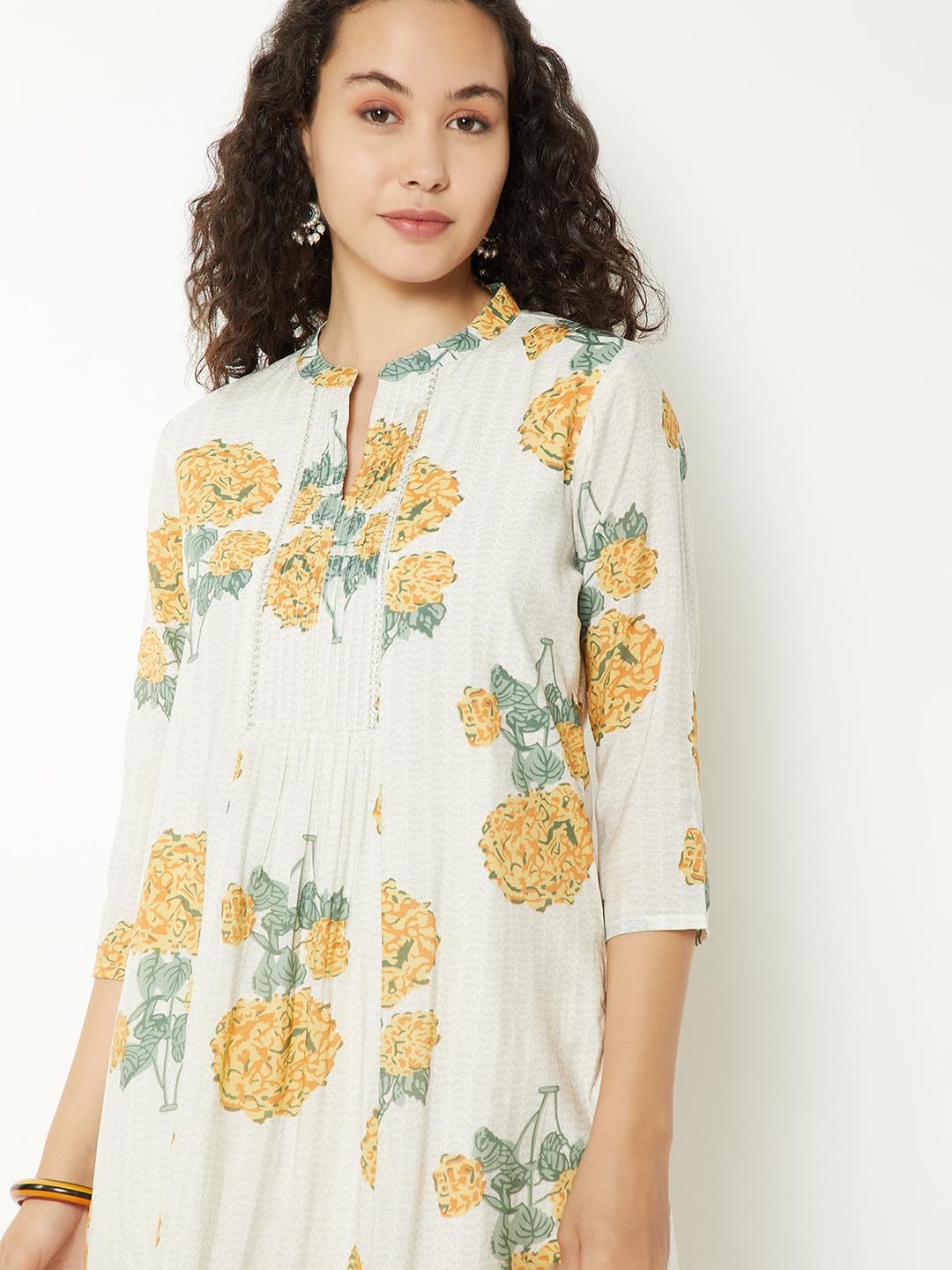 Max Women Floral Print A-Line Kurta Set (Off White_XXL)