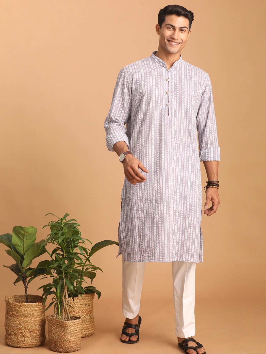 Vastramay Men's Purple Cotton Kurta_VSHVMK189PU_40