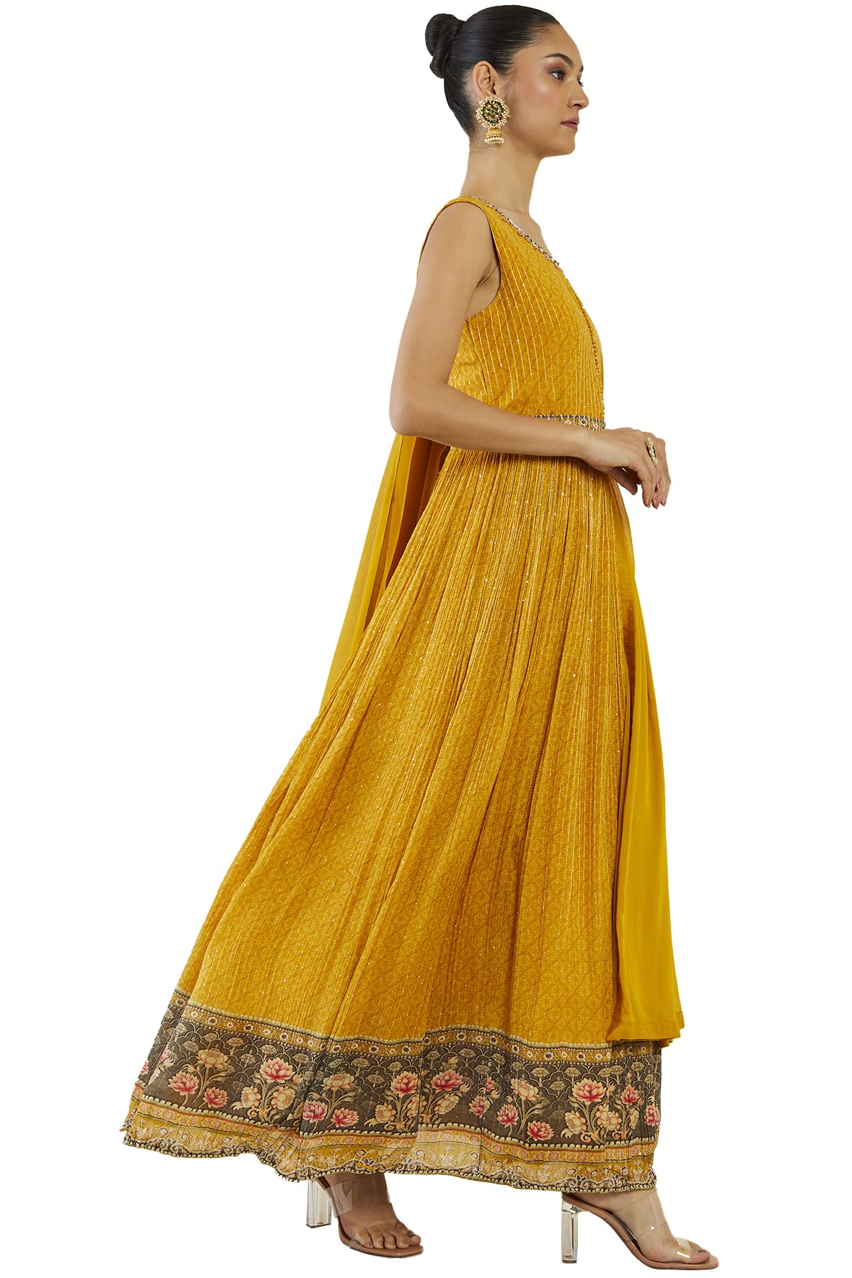Soch Women Yellow Georgette Embroidered Gown (Yellow_XL)