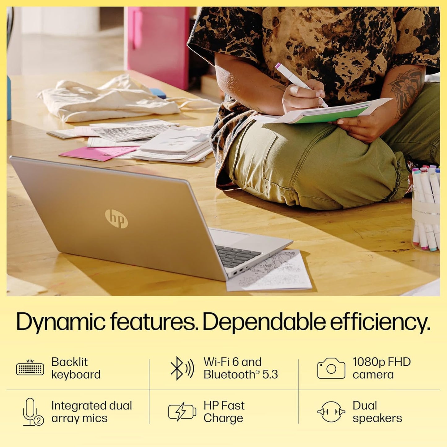 HP 15 AMD Ryzen 3 7320U (8GB LPDDDR5 Ram/512GB NVMe M.2 SSD/Anti Glare, Micro Edge/15.6" (39.6 Cm) FHD/Backlit Keyboard/Win11 Home+MS Office'21/ AMD Radeon Graphics, HD Camera/1.59Kg/Silver) Fc0026AU