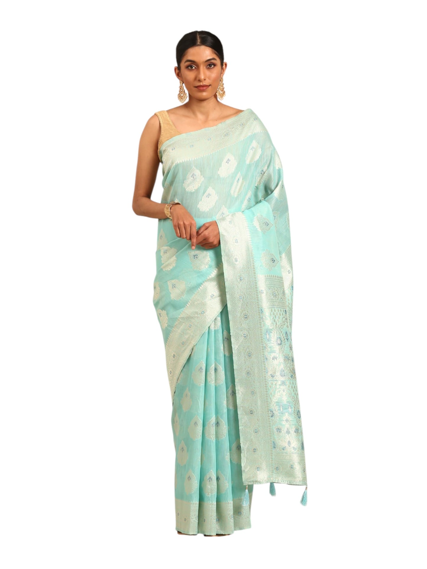 MOHEY Women's Blue Art Silk Zari Weave Saree (Blue)