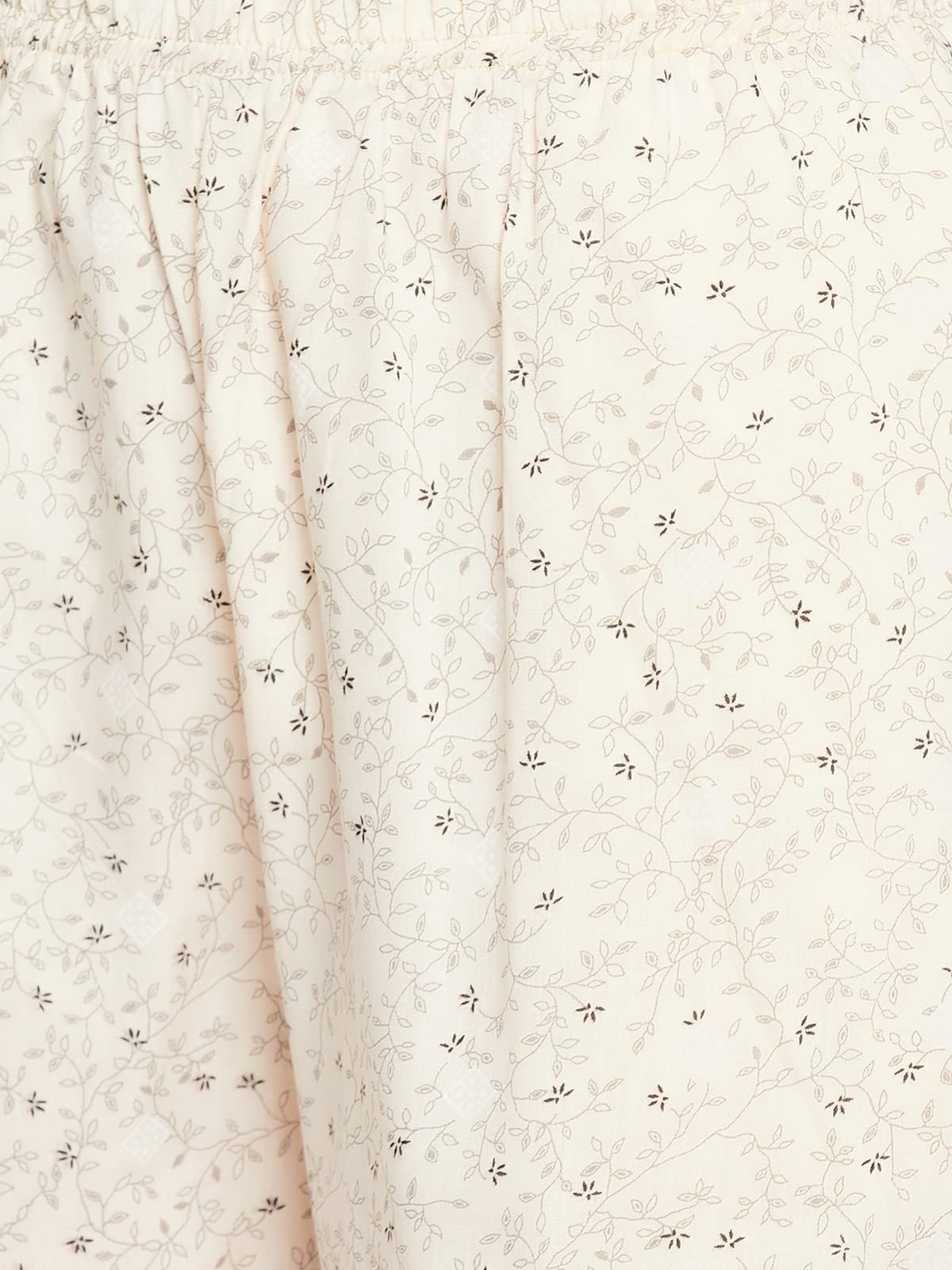 Clovia Women's Cotton Pretty Florals Kaftan Top & Short Set(LS0607P24_Beige_XL)