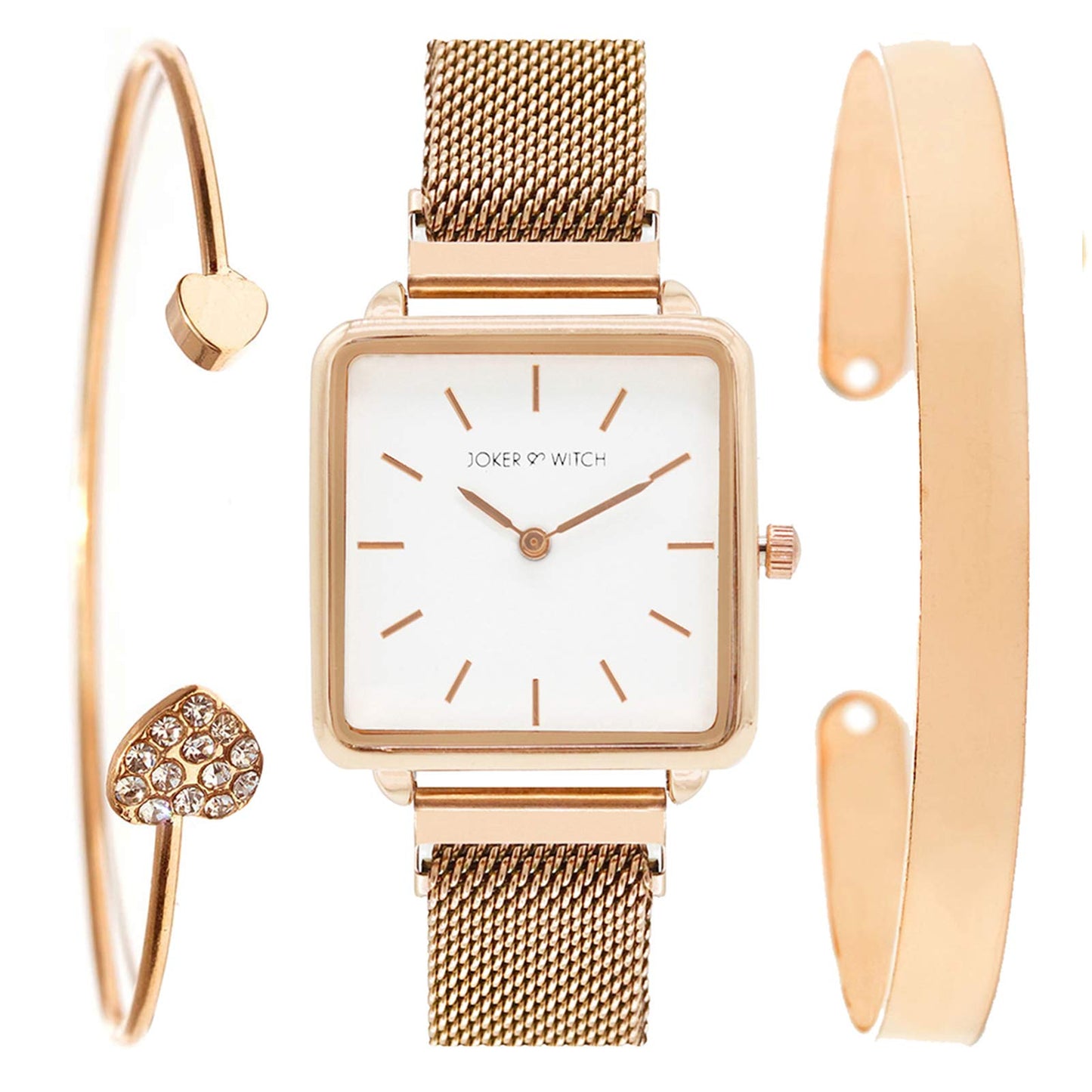 Joker & Witch Stainless Steel Bliss Rosegold Analog Watch Bracelet Set For Women, White Dial, Rose Gold Band