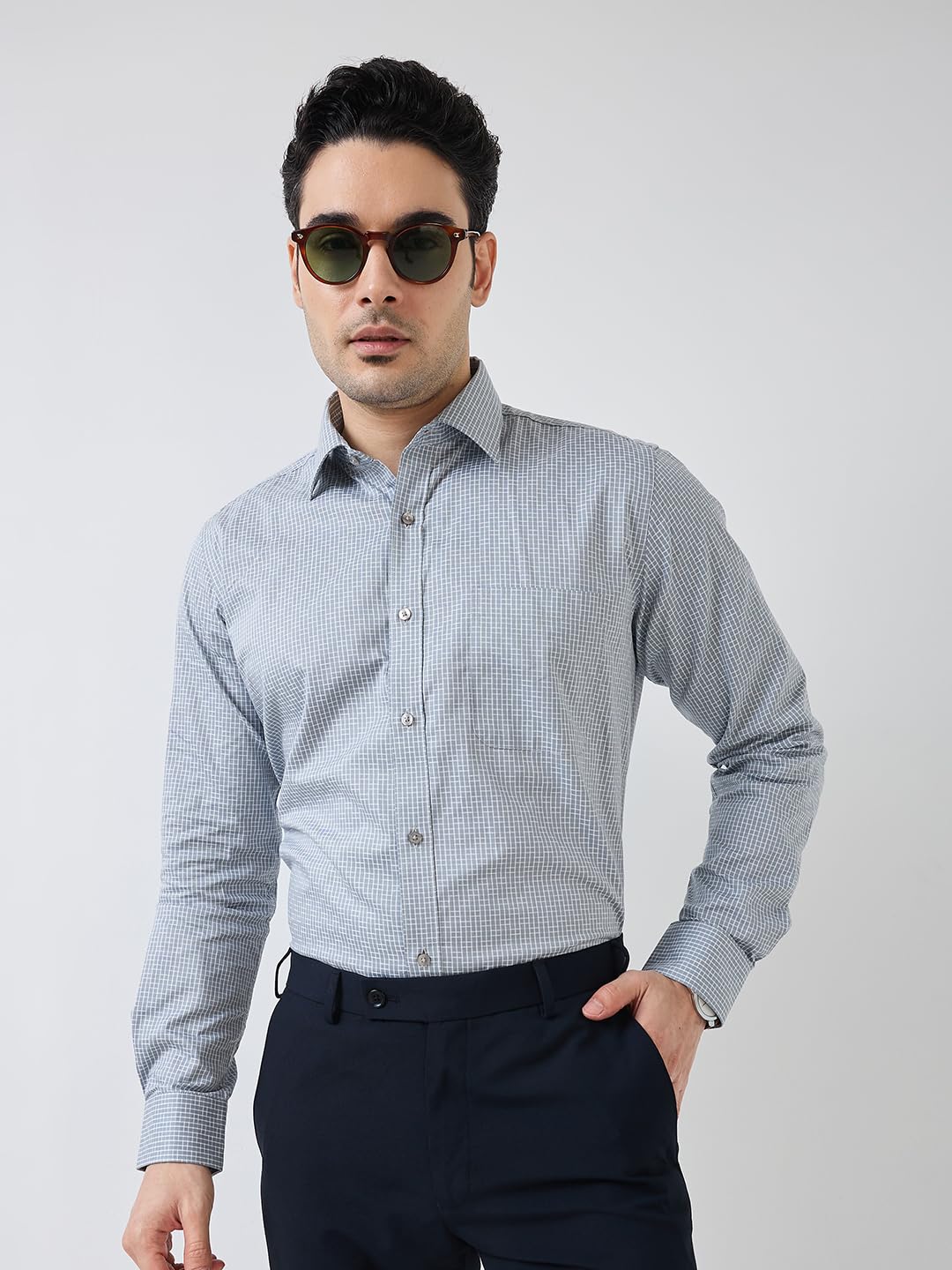 Raymond Men Regular Fit Structure Pattern Pure Cotton Semi Cutaway Collar Full Sleeve Formal Shirt (Size:42)-RMSX12849 Medium Grey