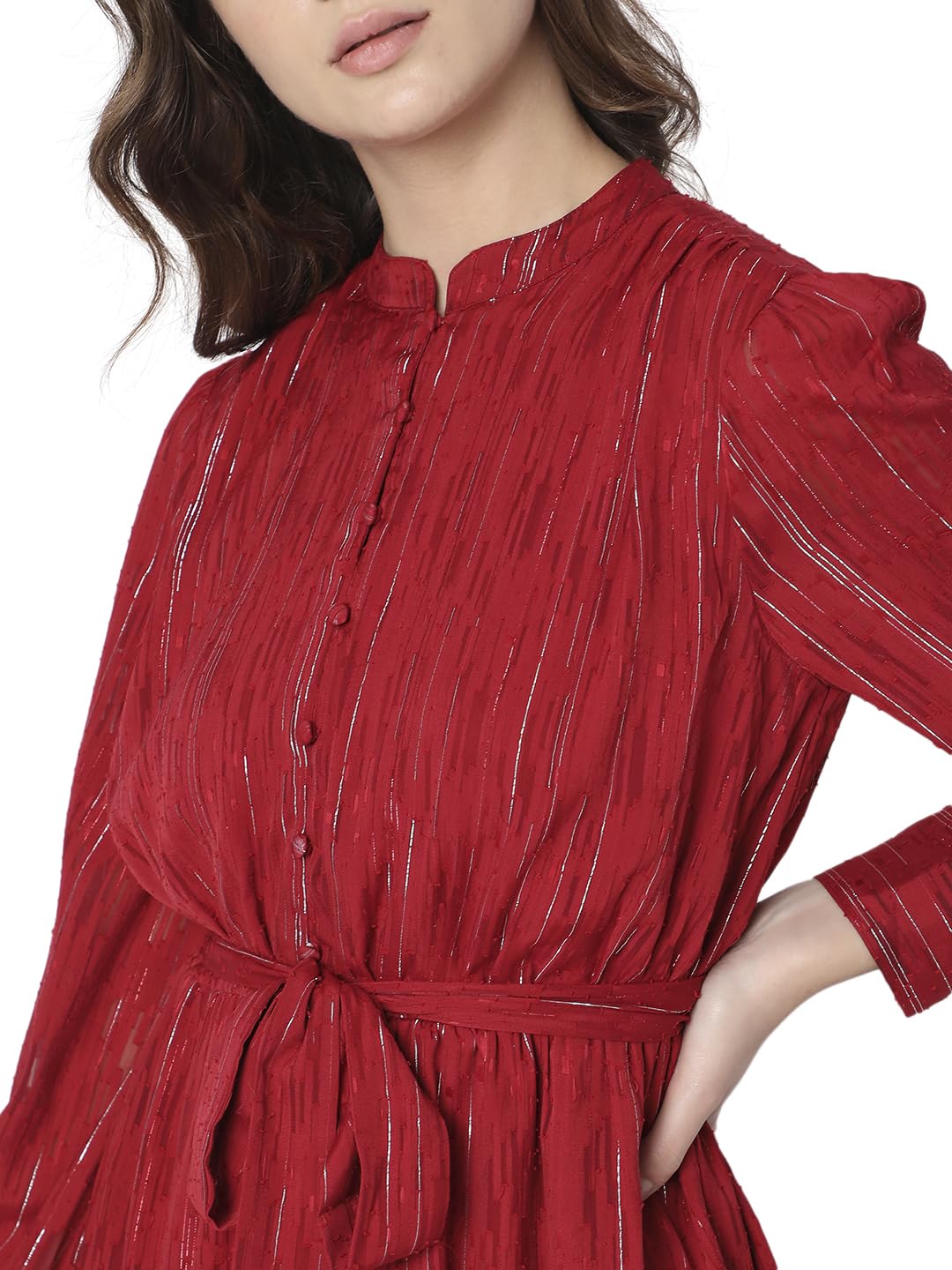 VERO MODA Women's Mini Polyester A-Line Red Dress_Large