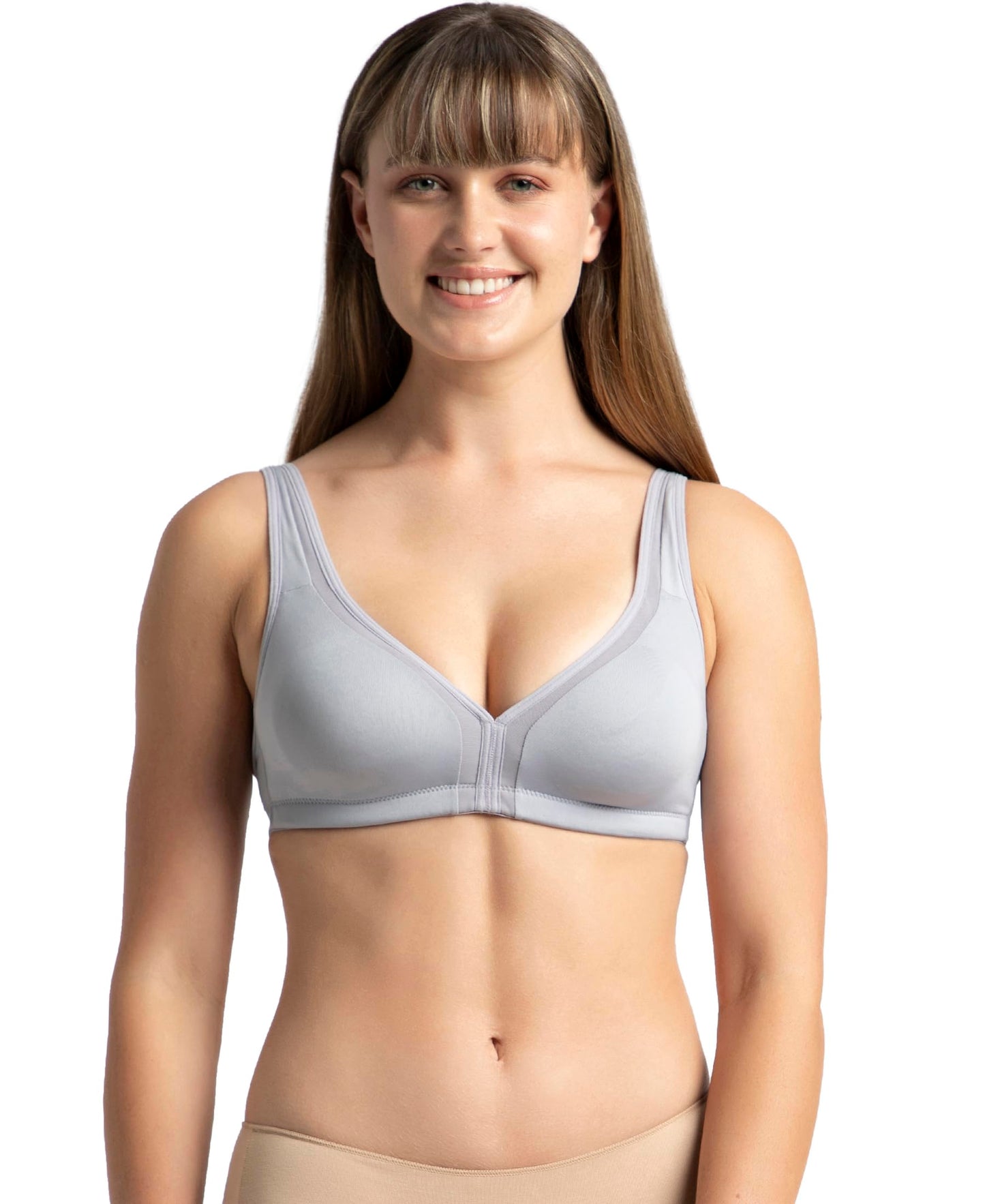 Jockey 1820 Women's Wirefree Non Padded Soft Touch Microfiber Elastane Stretch Full Coverage Everyday Bra with Stylised Mesh Panel_Lilac Grey_34D