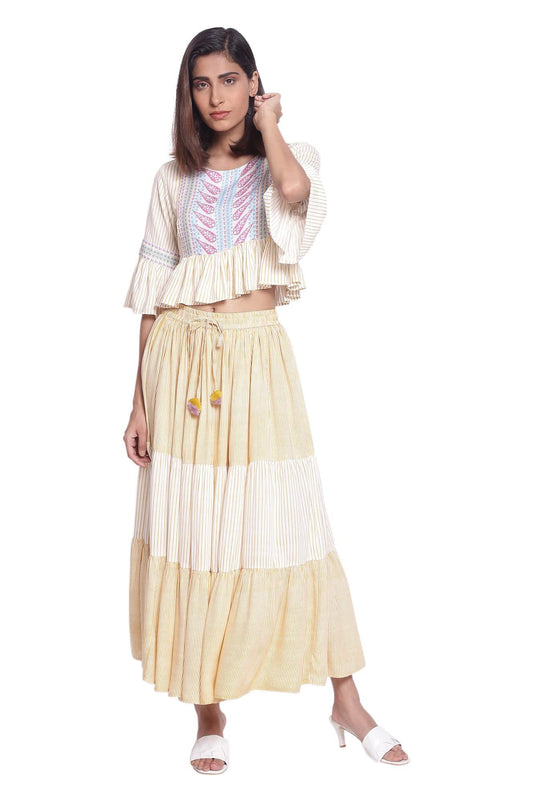 W for Woman Women's 100% Viscose Top & Skirt (21FEWS30549-116523_Bright Yellow_XL)