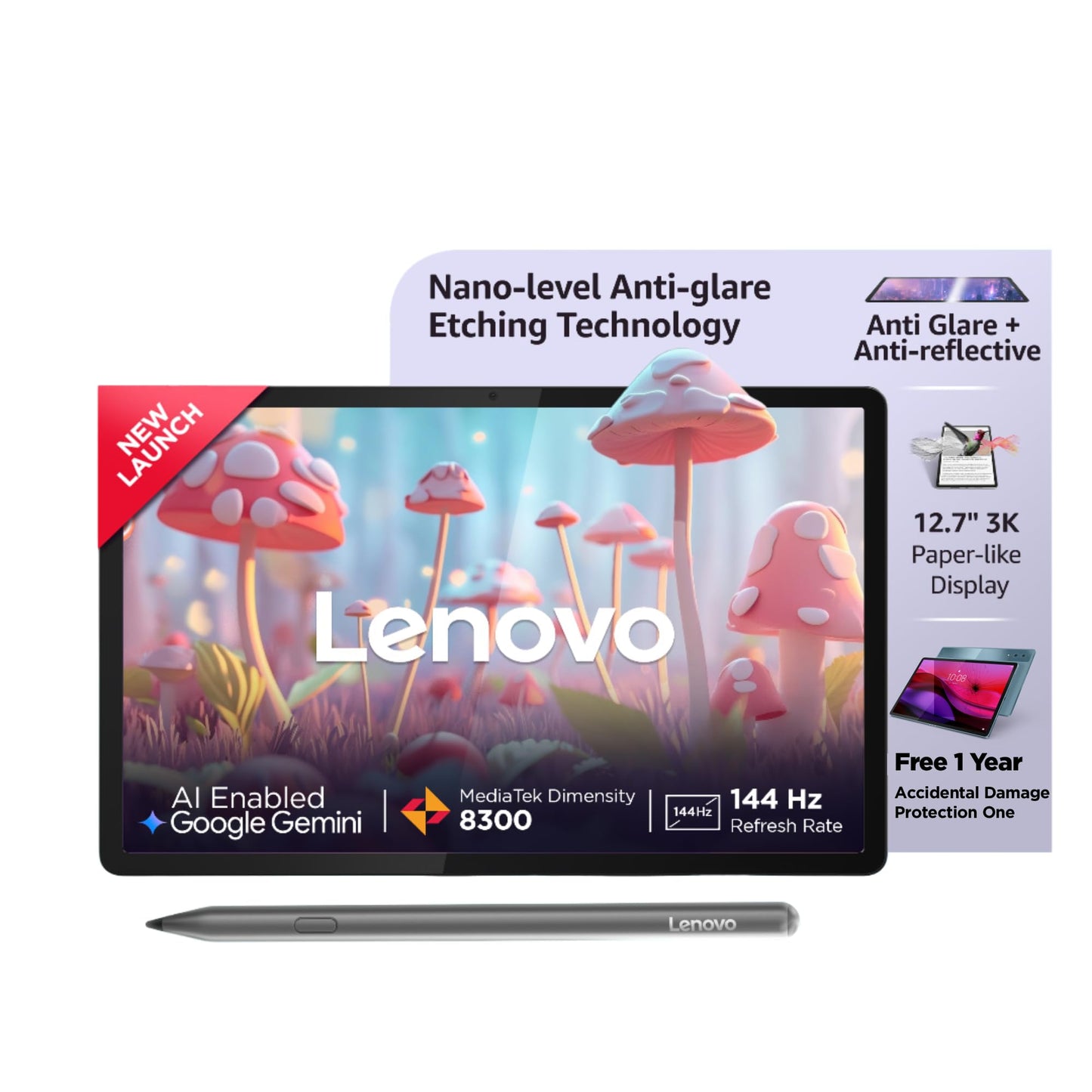 Lenovo Idea Tab Pro (Smartchoice) with Paper-Like Anti Glare 12.7" 3K 144 Hz Display & Pen Plus (Matte Edition)| 8GB RAM, 256GB ROM|10200 mAh with 45 W Charger|MediaTek Dimensity 8300|4 JBL Speakers