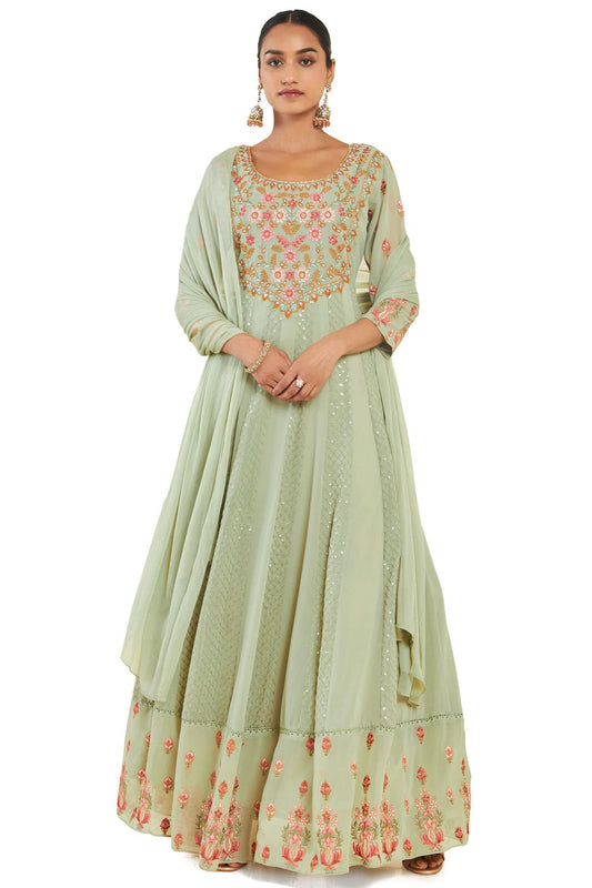 Soch Women Green Georgette Floral Gown (8907715809220_Green_X-Large)