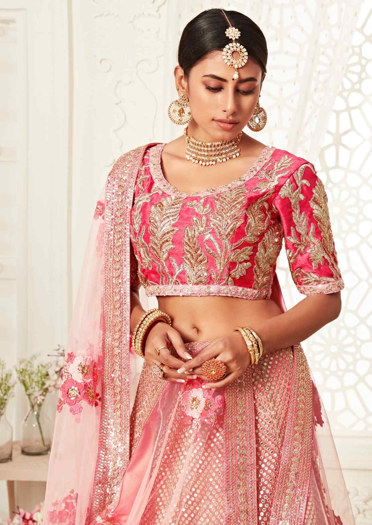 Divine International Trading Co Women's Soft Net Lehenga Choli With Dupatta (PINK_ZC7706_Unstitched)
