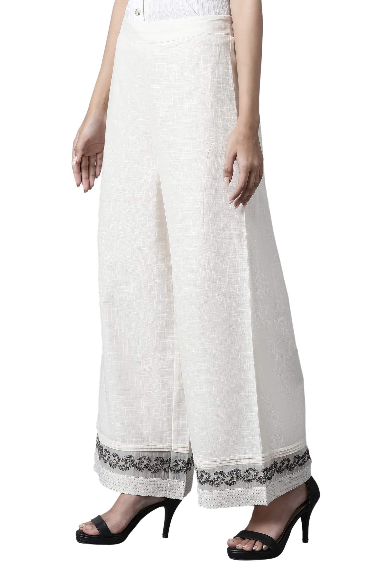 W for Woman Ecru Slub Parallel Pants_21FEW61197-214713_S