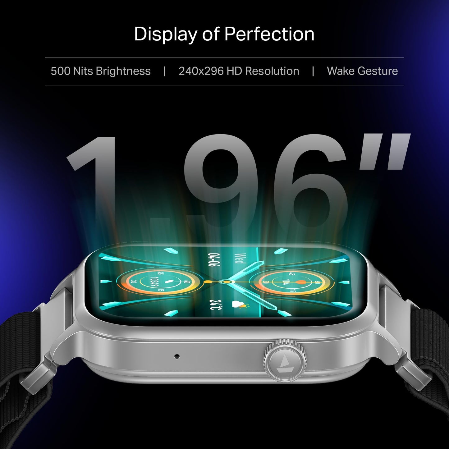 Boat Storm Infinity Plus w/20 Days Extensive Battery Life, Huge 680 mAh, Only Charge Once a Month, 1.96" Display, Functional Crown, Multiple Sports Modes, smart Watch for man & Woman (Sports Black)