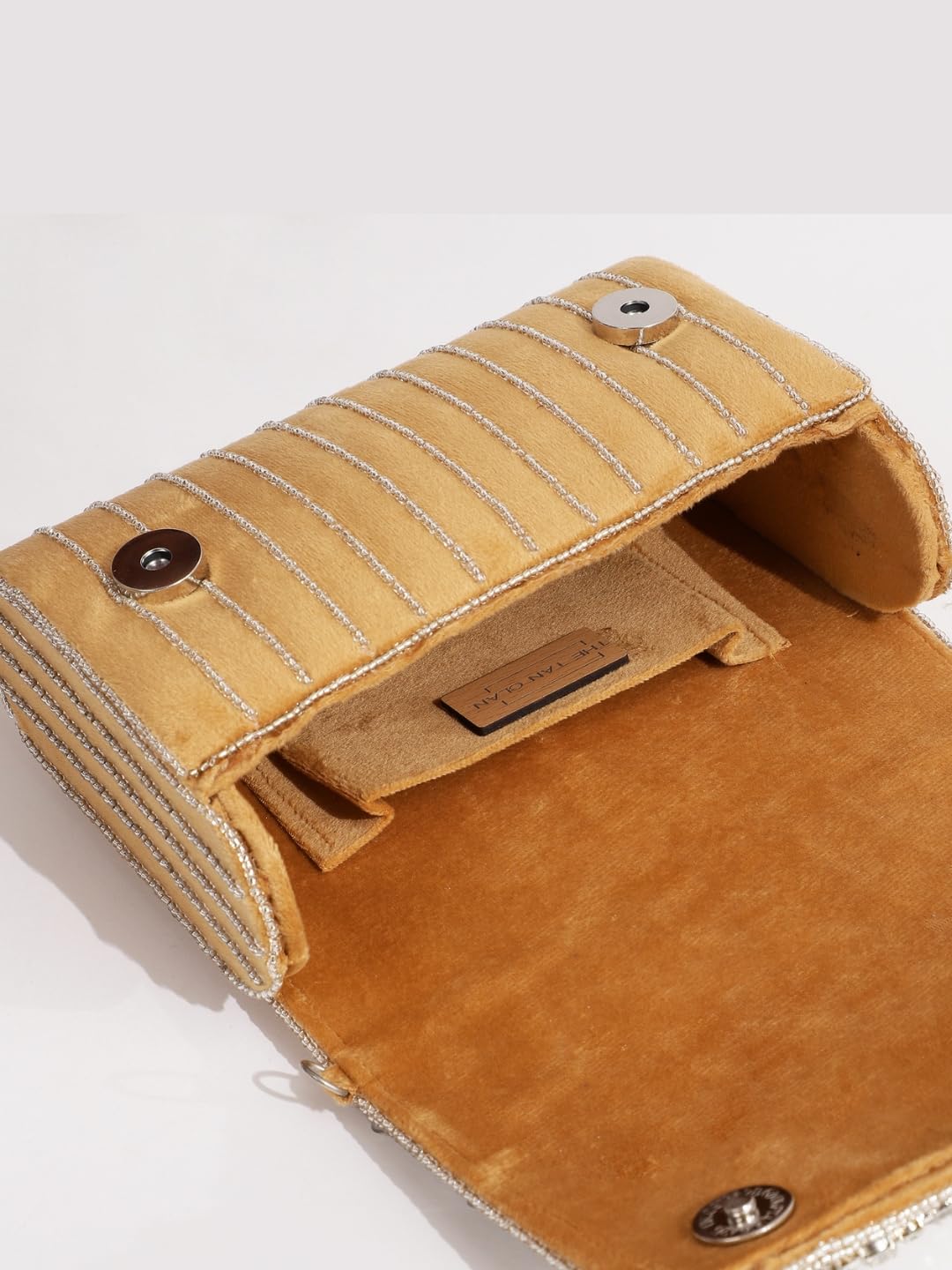 THE TAN CLAN Grace Gold Flap Over Clutch Bag for Women– Elegant Evening Handbag, Stylish Purse, Perfect for Parties, and Special Occasions