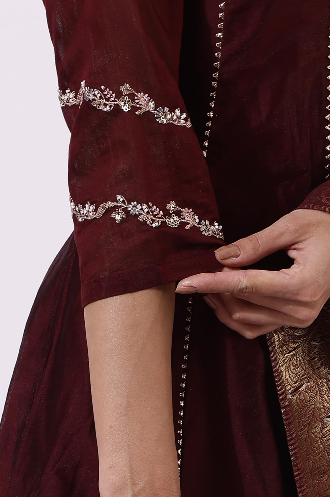 W Maroon A-line Kurta, Straight Pant & Dupatta for Women (Size: 2XL)-24AUWS11183-222470