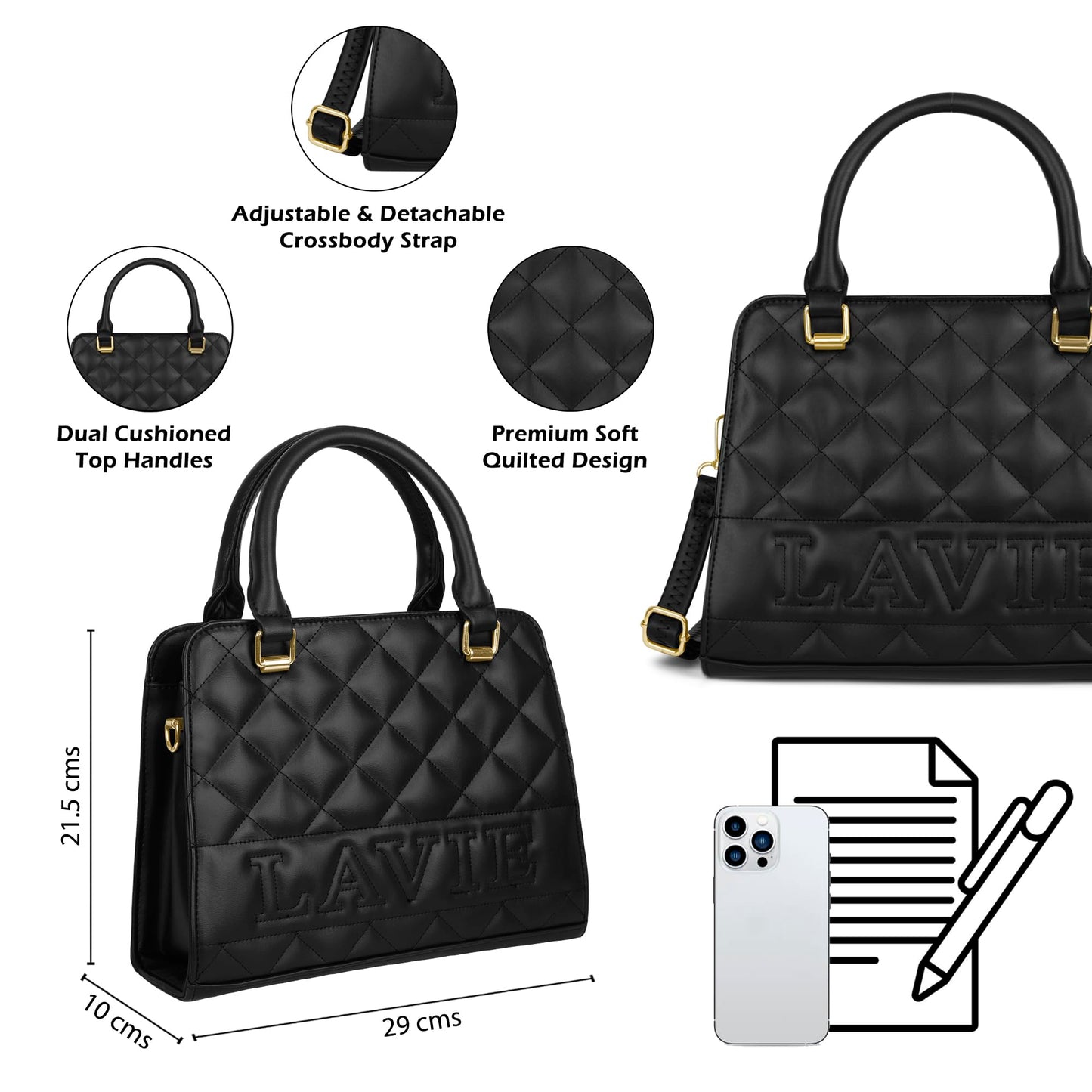 Lavie Women's Quilt Joanna Satchel Bag | Satchel Handbag for Work | Ladies purse | Stylish Shoulder Bag | Gift for Women