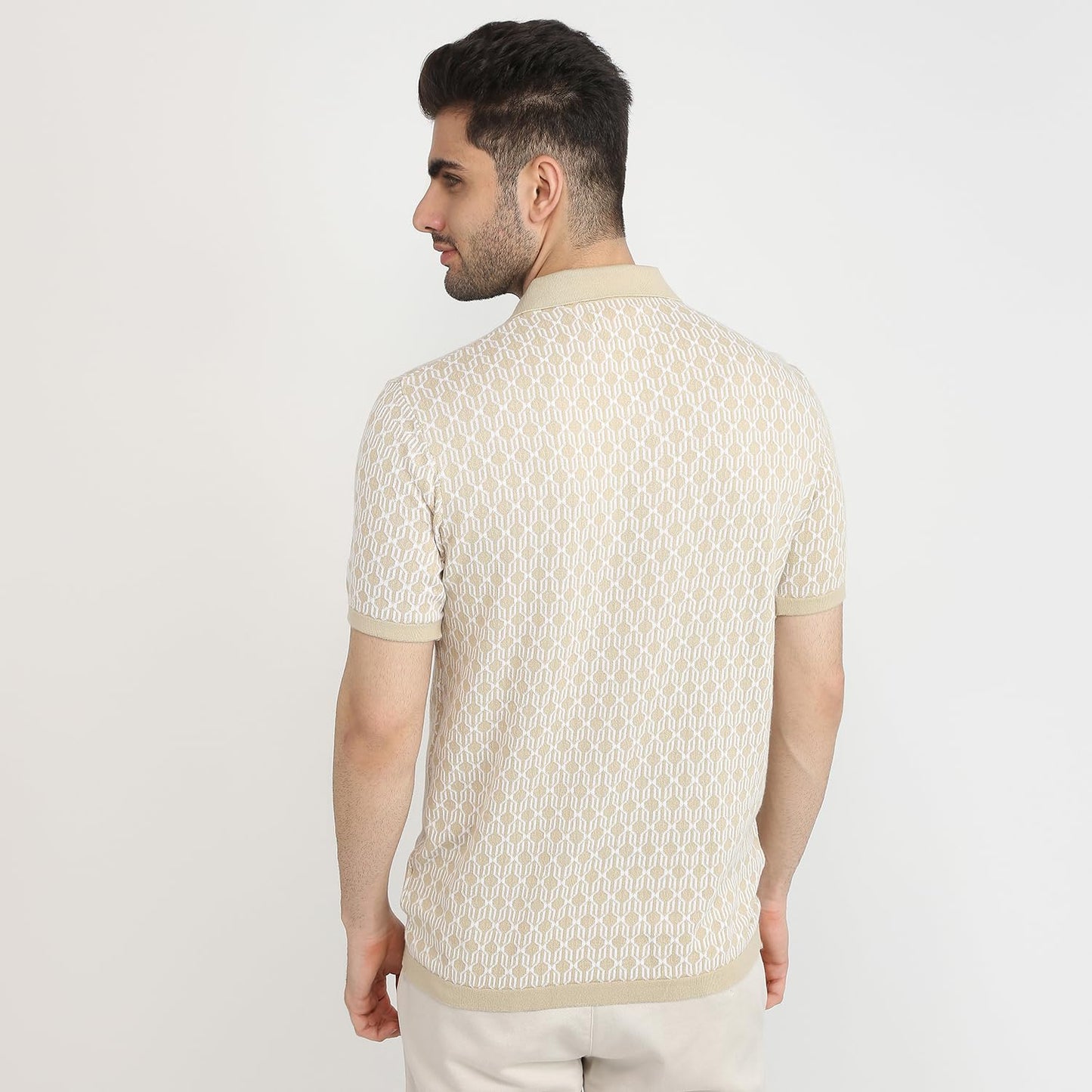Park Avenue Men Slim Fit Solid Pattern Pure Cotton Half Sleeve Riviera Collar Casual T-Shirt (Size: 40)-PCKB01442-F3 Medium Fawn
