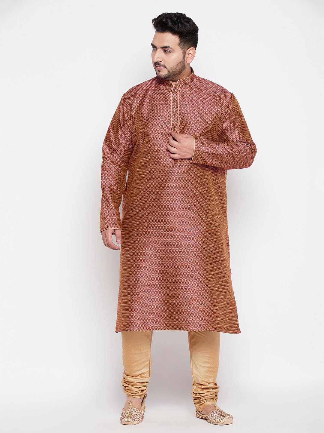 Vastramay Plus Men's Maroon Silk Blend Kurta - 7XL_VPLUSMK047MA_54
