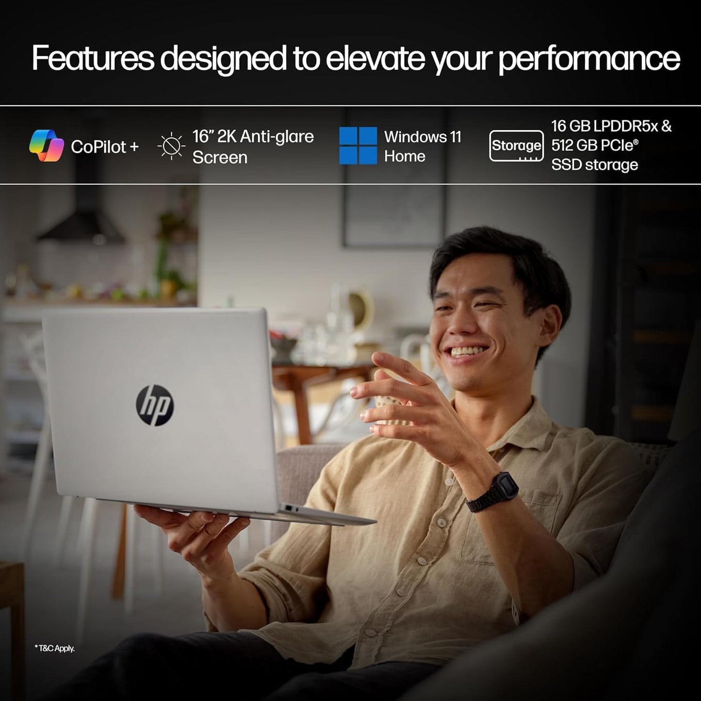 HP OmniBook 5 (Previously Pavilion) 50 Tops, AMD Ryzen AI 7 350 (16GB LPDDR5X, 512GB SSD) WUXGA 2K, Touch, 16''/40.6cm, Win11,Office24, Silver, 1.8kg, ag1048au, Next-Gen AI Copilot+ Laptop