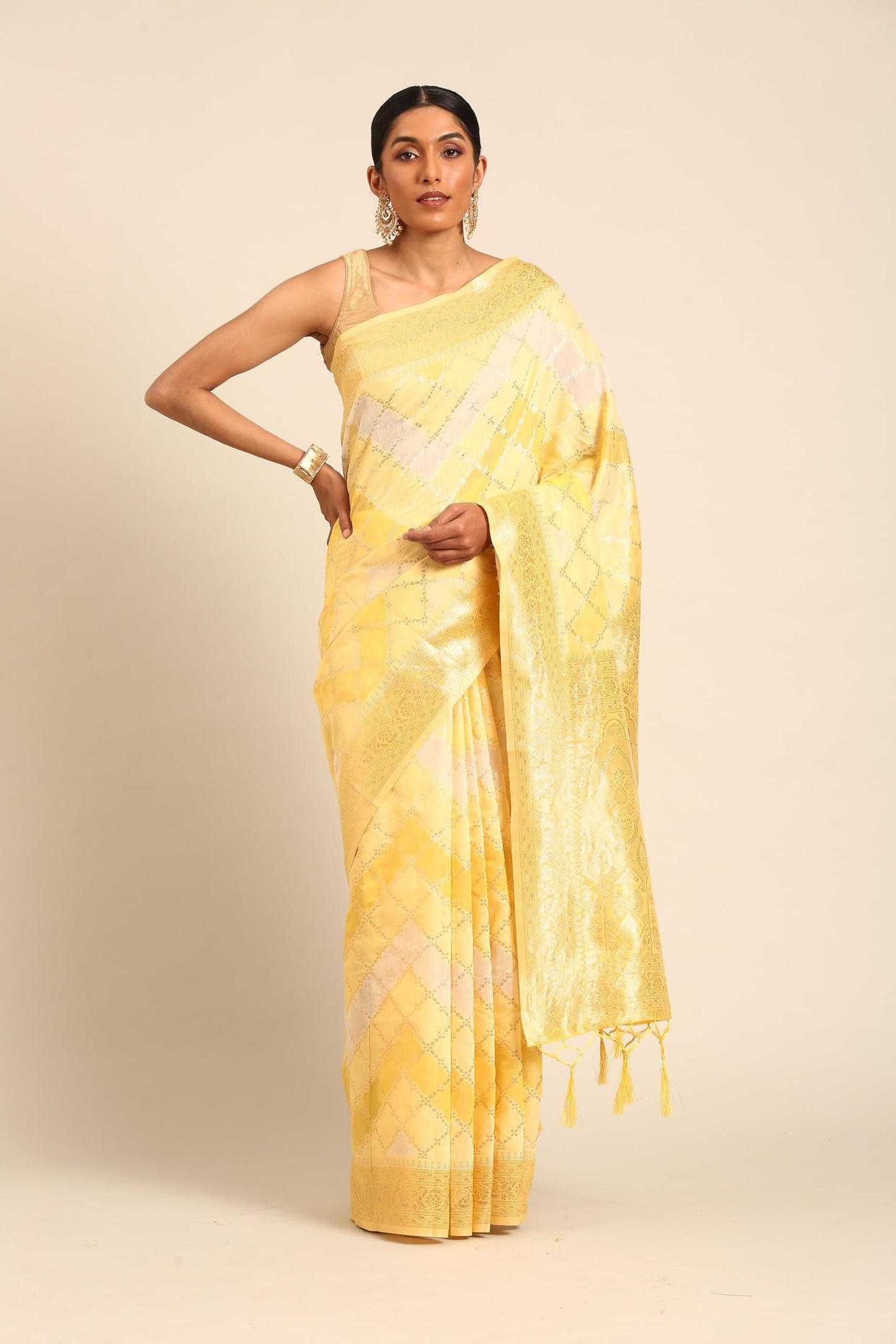 MOHEY Women's Yellow Art Silk Zari Weave Saree (Yellow)
