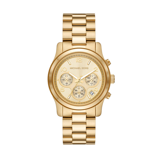 Michael Kors Stainless Steel Runway Analog Gold Dial Women Watch-Mk7323, Gold Band