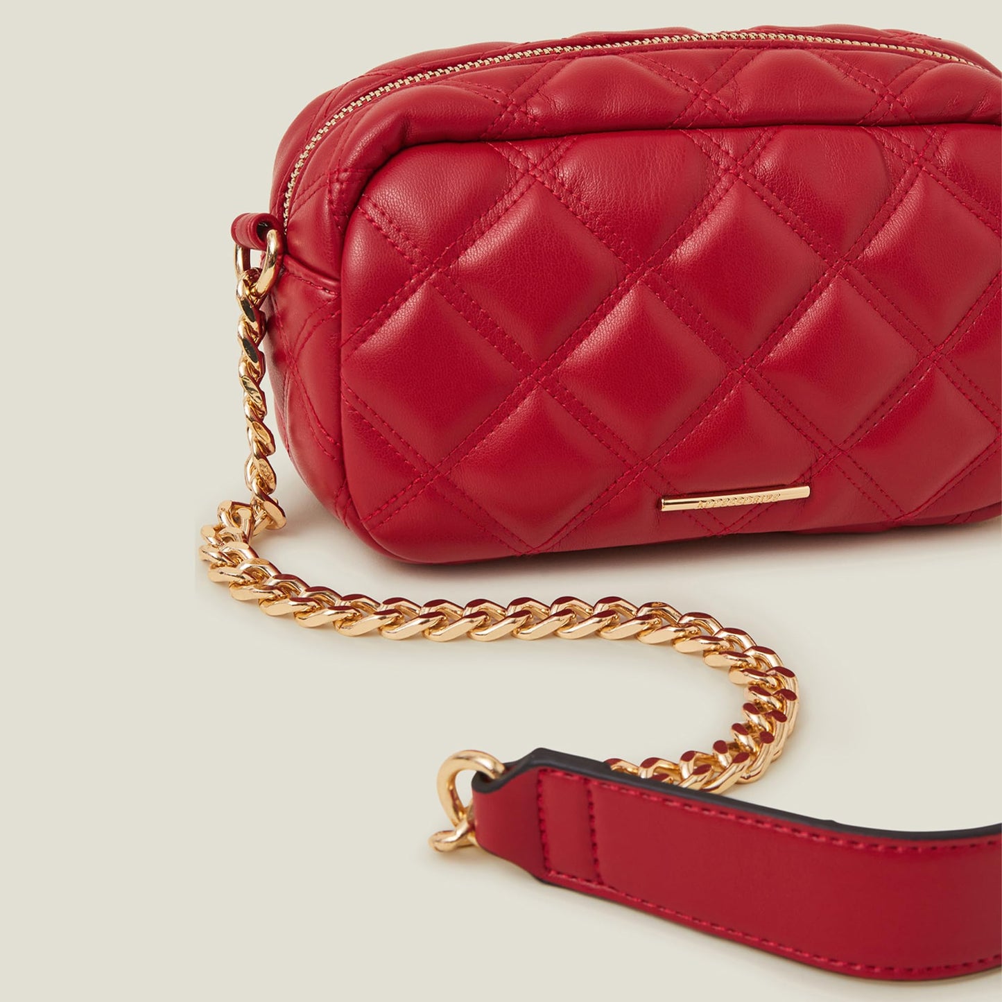 Accessorize London Women's Red Quilted Chunky Chain Camera Bag