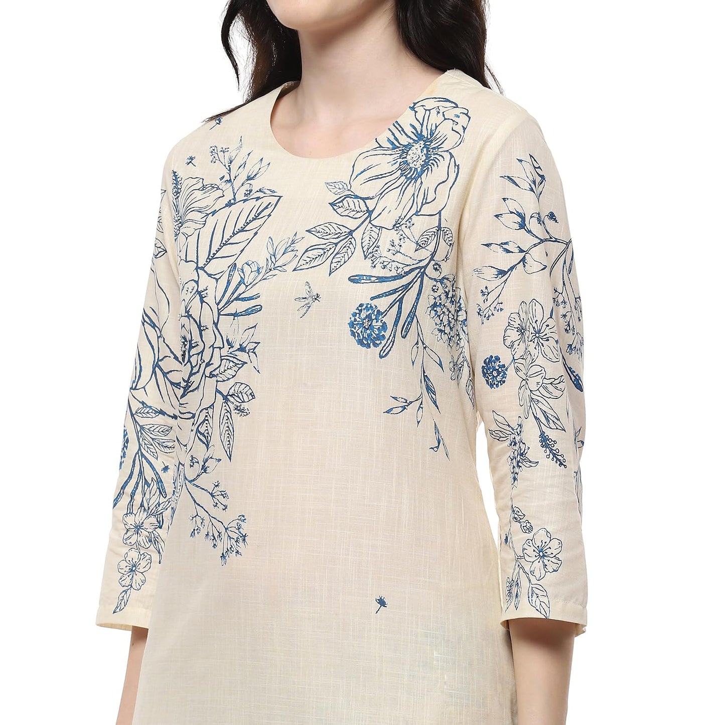 Biba Women's Cotton Kurta Set (SKDCHZ10912SS25OWHTBLU_Off-White-Blue