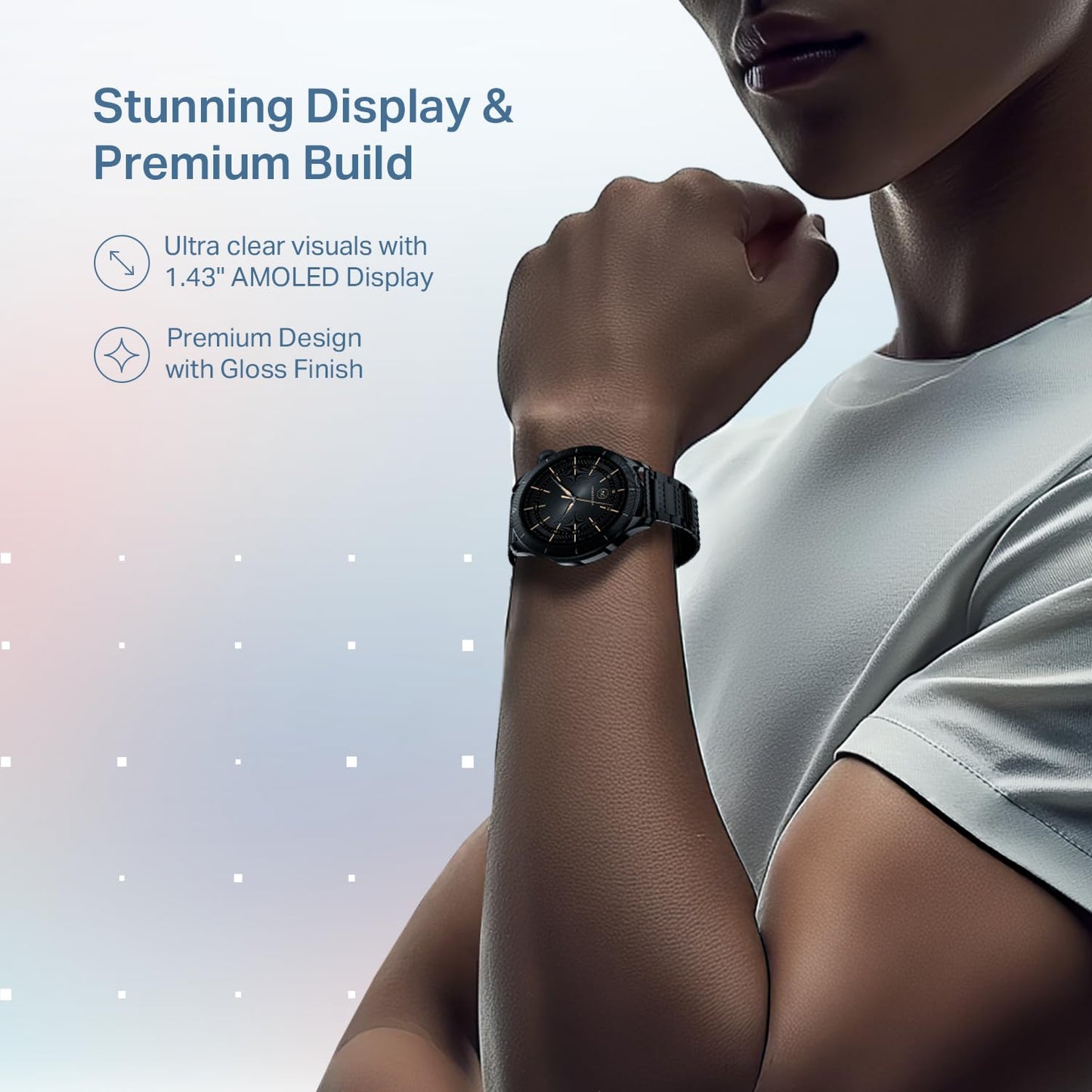 Boat Chrome Eon, 1.43” (3.63 cm) AMOLED Display, AI Coach Health Insights,Advanced S1 Processor,Auto Heart Rate, HRV,VO2 Max, Stress, TBT Navigation, IP68, Smart Watch for Men & Women (Steel Black)