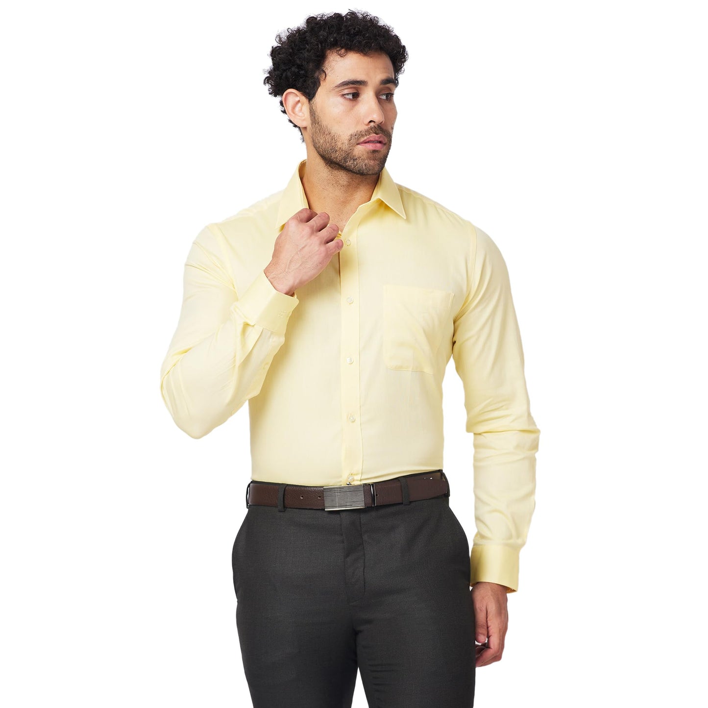 Raymond Men's Slim Fit Pure Cotton Structure Pattern Semi Cutaway Collar Full Sleeve Formal Shirt (Size: 42)-RMSX12952-Y3 Medium Yellow