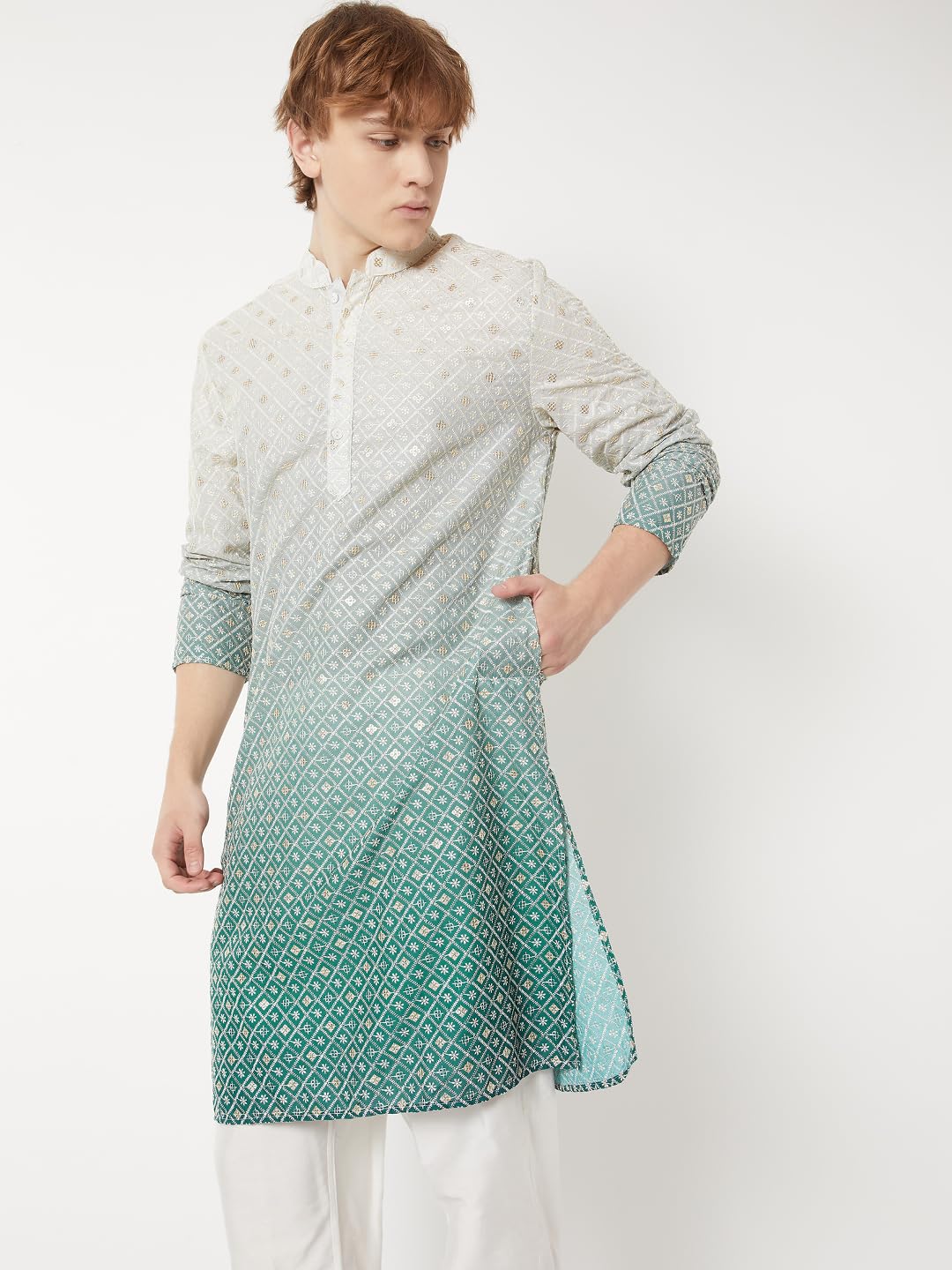Max Men Ombre Regular Fit Kurta(Green_L)