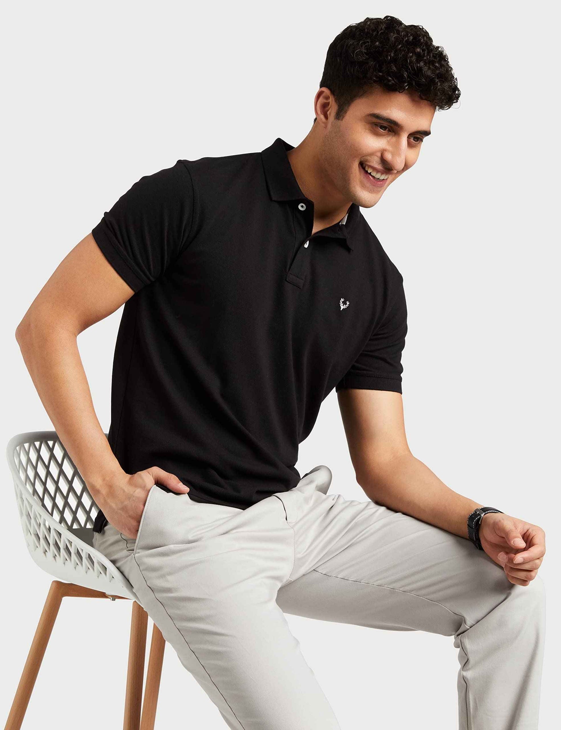 Allen Solly Men Jet Black Regular Fit Polo(AMKP317G04249_Jet Black_L)