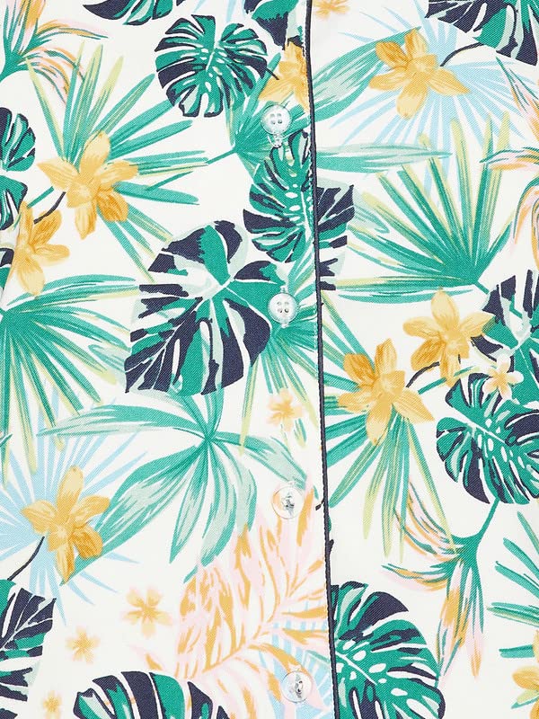 Clovia Women's Crepe Print Me Pretty Button Down Shirt & Pyjama Set in Multicolor (LS0385N19_Multi_M)