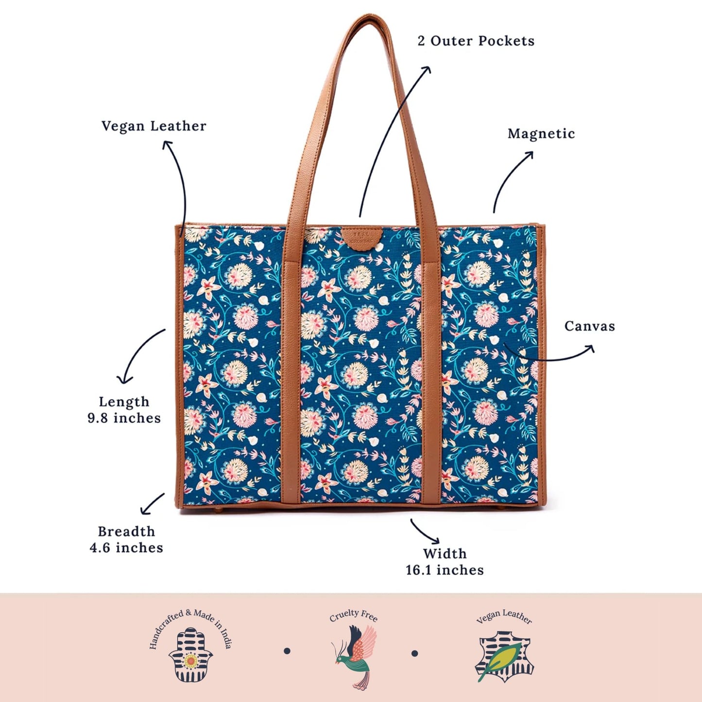 TEAL BY CHUMBAK Women's Office Tote Bag, Printed Canvas Shoulder Bag for College, Work and Travel, Stylish and Durable with Laptop Compartment