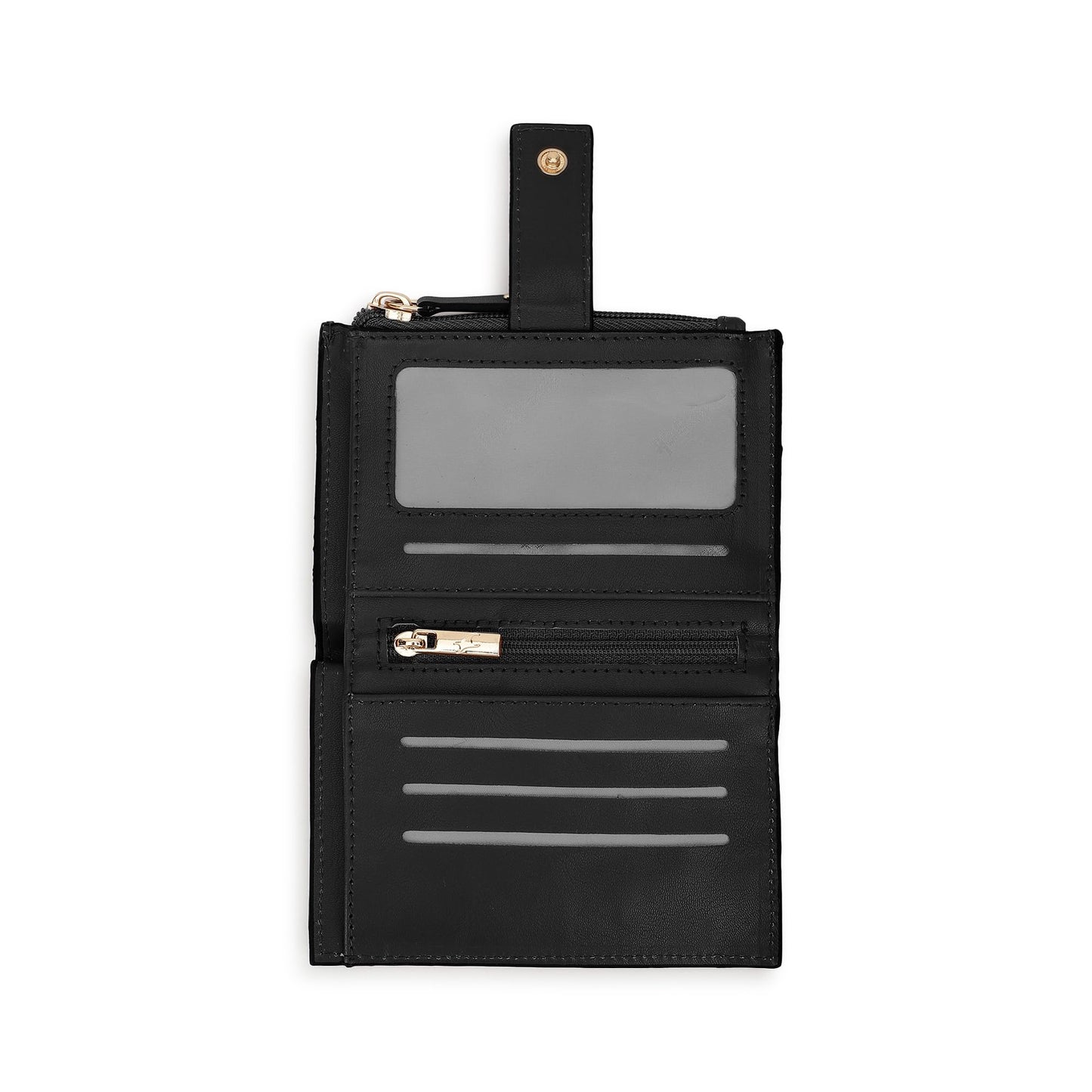 Fastrack Black Two-Fold Wallet | Faux-Leather Women’s Wallet | Compact Design with Card Slots & Zippered Pocket
