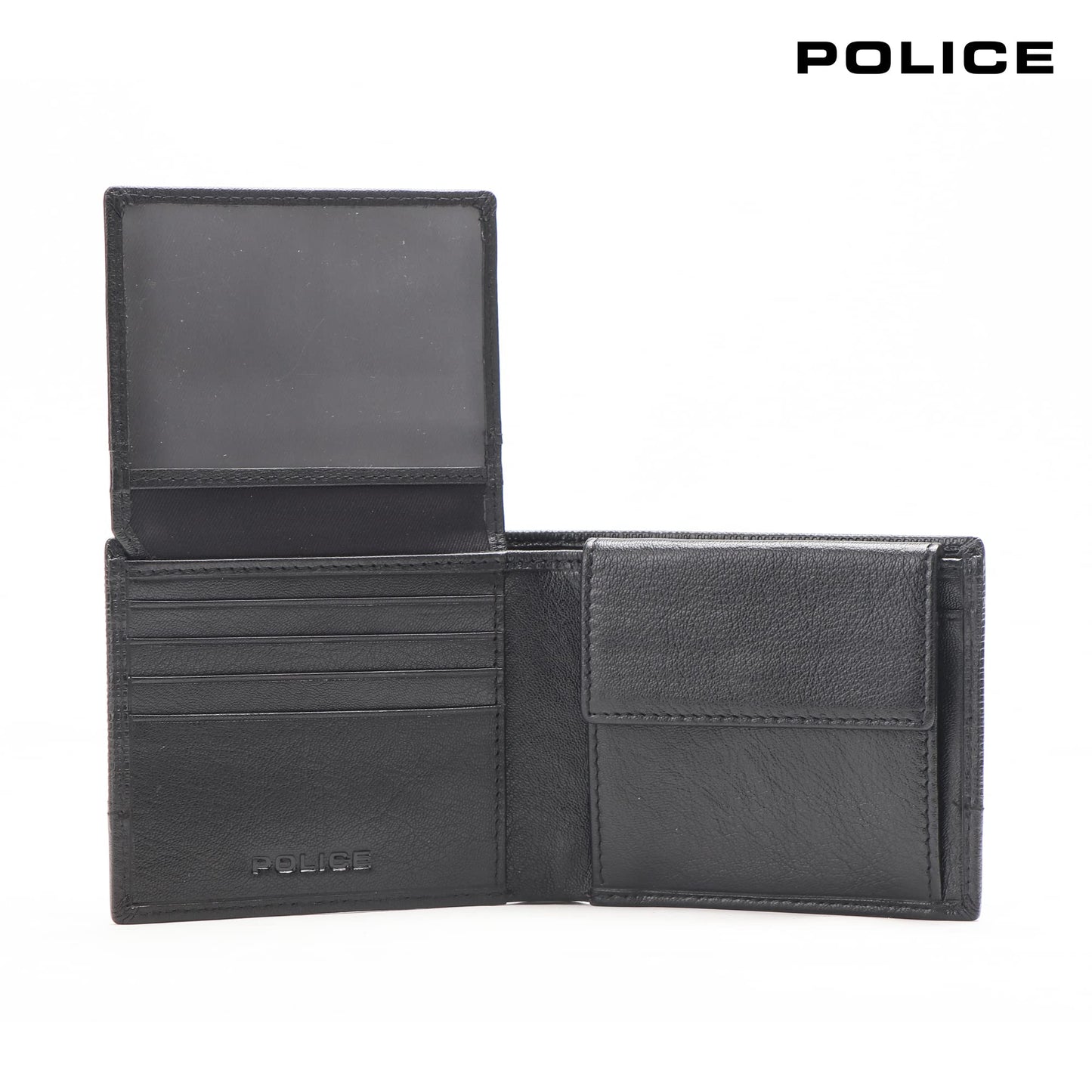 Police Xander Over Flap Coin Wallet Mens Wallet Genuine Leather Wallet for Men Bifold Purse with Card Holder 4 Credit Card Slots 1 Coin Pocket - Black Stripes