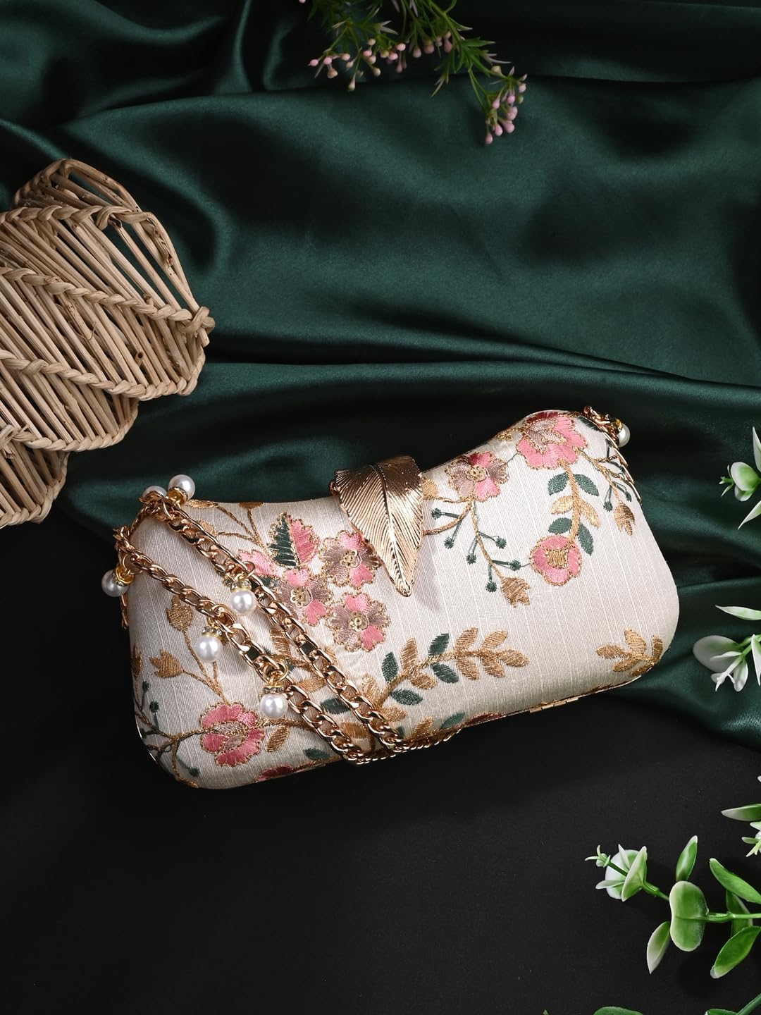 TOOBA Women's Cream Pebble Handcrafted Beautiful Bling Box Clutch Bag