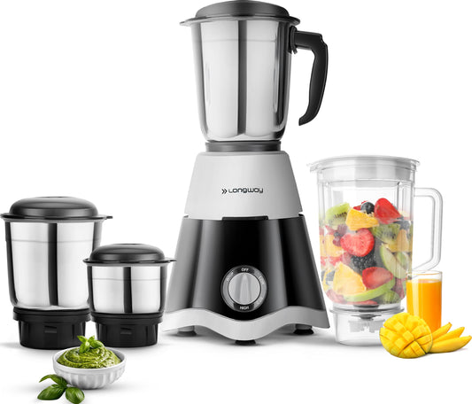 Longway Super Dlx 4 Jar 750 Watt Mixer Grinder - Black & Grey | ABS body | Heavy Duty Motor | Nano-grinding technology | 304 Grade Stainless Steel Blade | Noise levels 80-90 DB |1 Years warranty