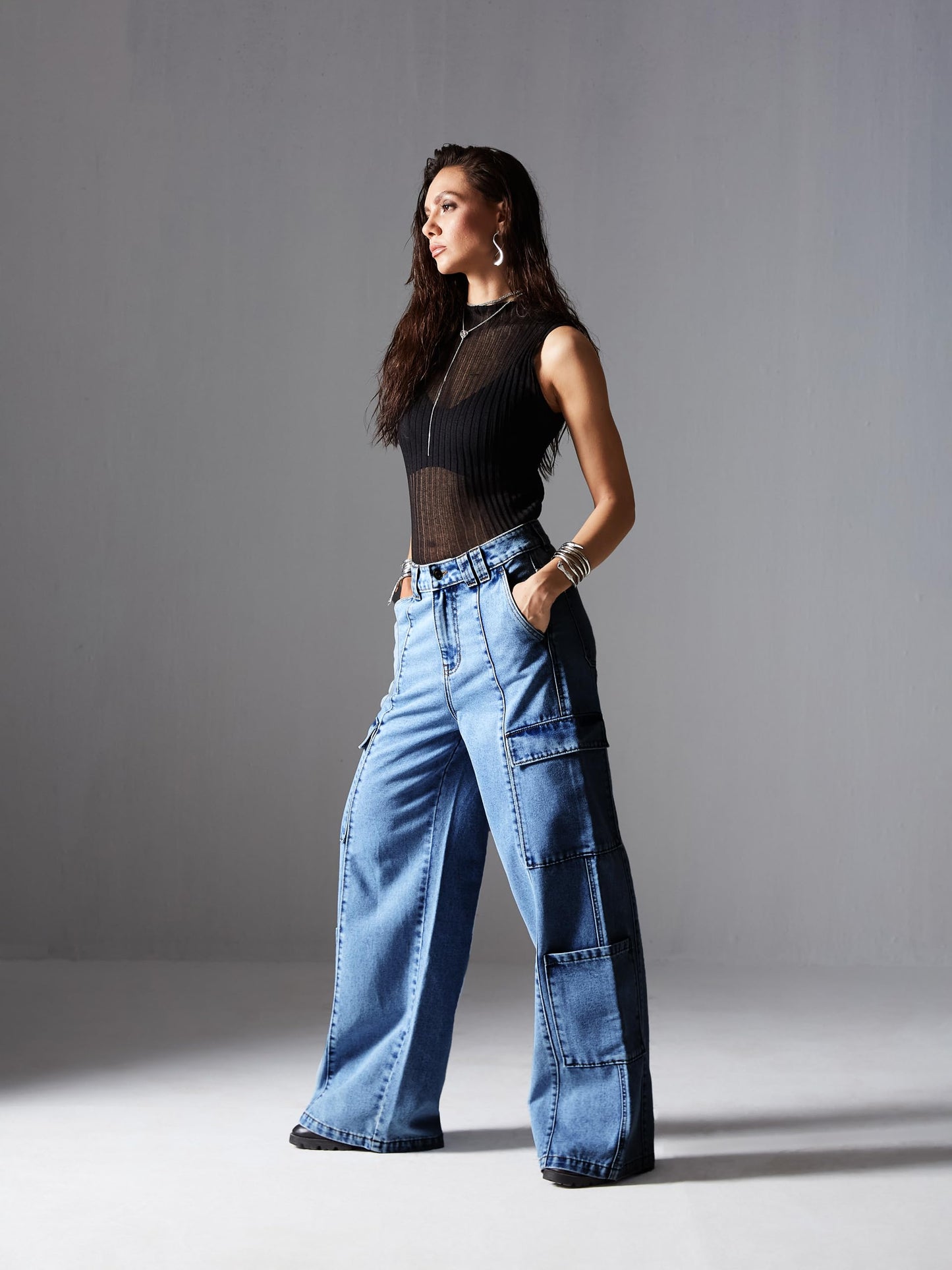 Miss Chase Women's Wide-Leg High Rise Regular Denim Pant (MCSS18DEN02-19-341-32, Dodger Blue, 32)