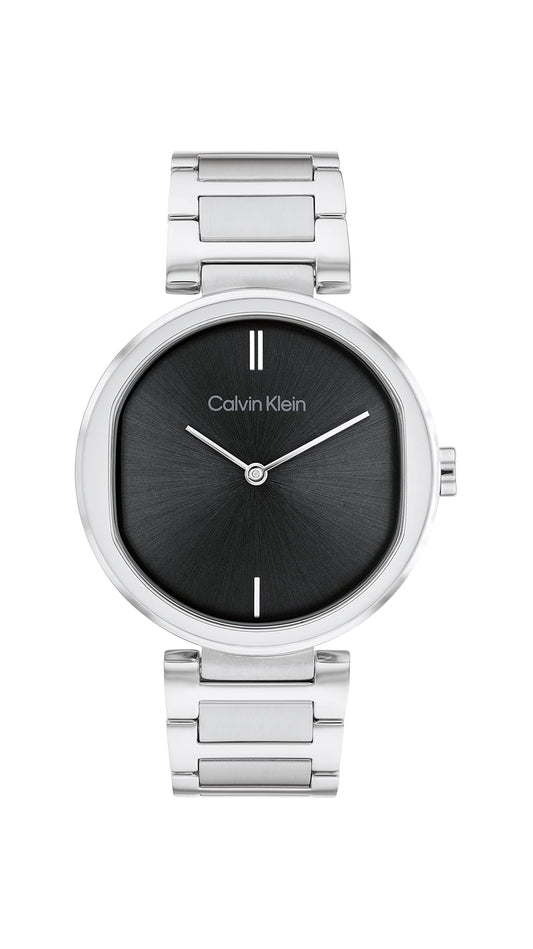 CALVIN KLEIN Ck Sensation Qtz Basic Slim Black Round Dial Women's Watch|Stainless Steel Material|Silver Color Band - 25200249