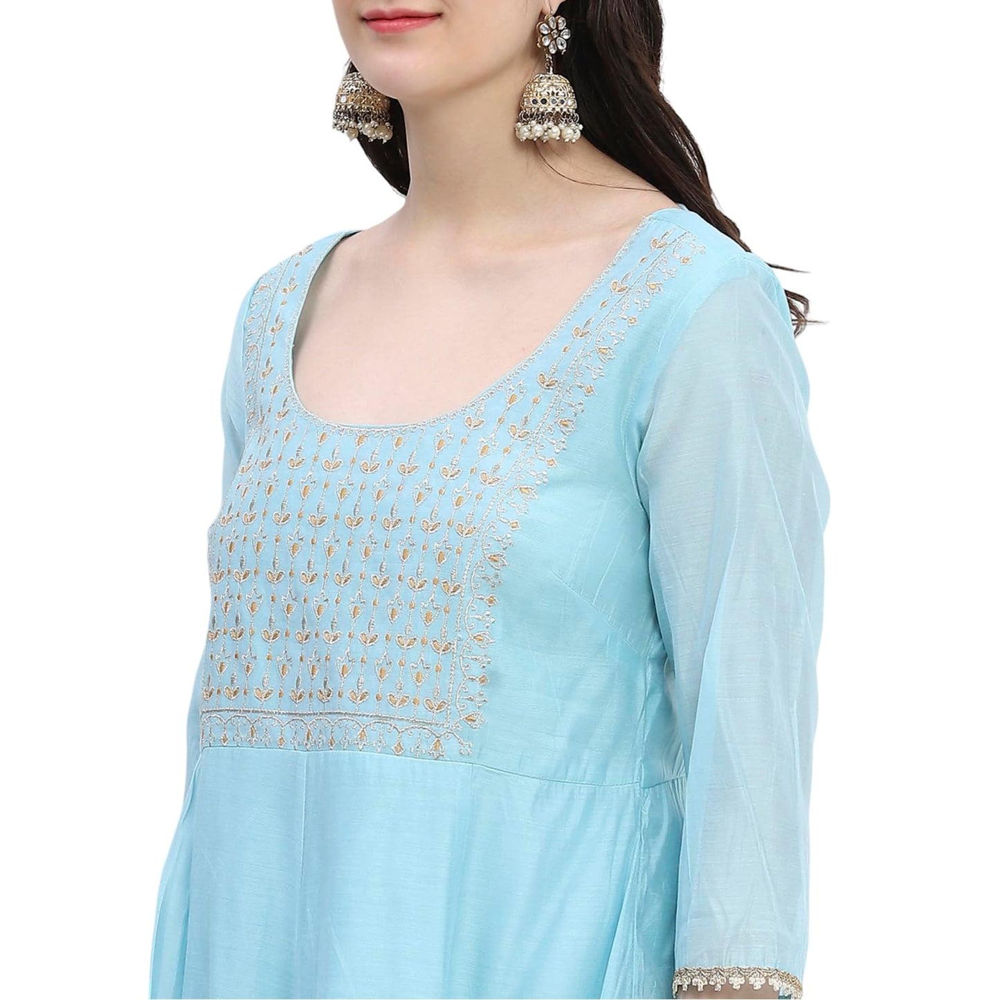 BIBA Women's Polyester Kurta Sets (SKD8799OAW24POBLU_Blue