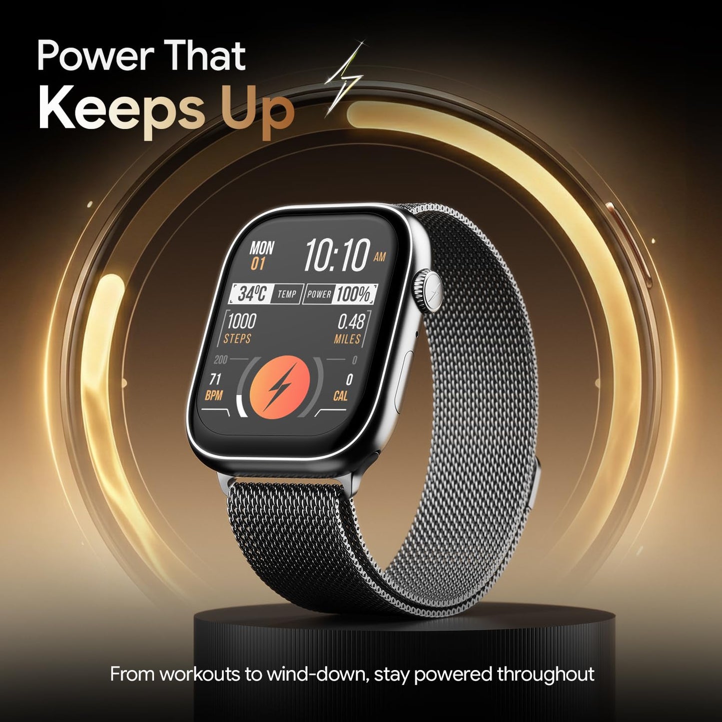 Fire-Boltt Ninja X Ring Smart Watch 1.96" Always On Display Bluetooth Calling, Voice Assistant, SpO2 & Heart Rate, 120+ Sports Modes, IP67 Waterproof Smartwatch for Men & Women - Silver Link
