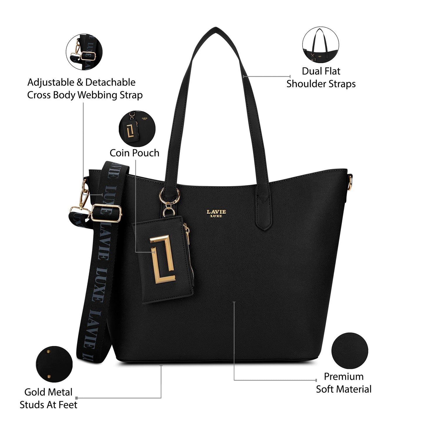 Lavie Luxe Women's Duo Hailey Tote Handbag for Women | Tote Bag for Work | Ladies purse | Stylish Shoulder Bag | Ladies Gift