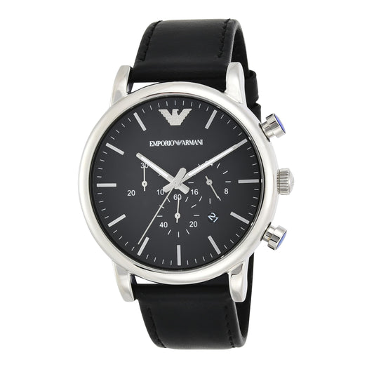 Emporio Armani Leather Chronograph Black Dial Men Analog Watch - Ar1828, Black Band