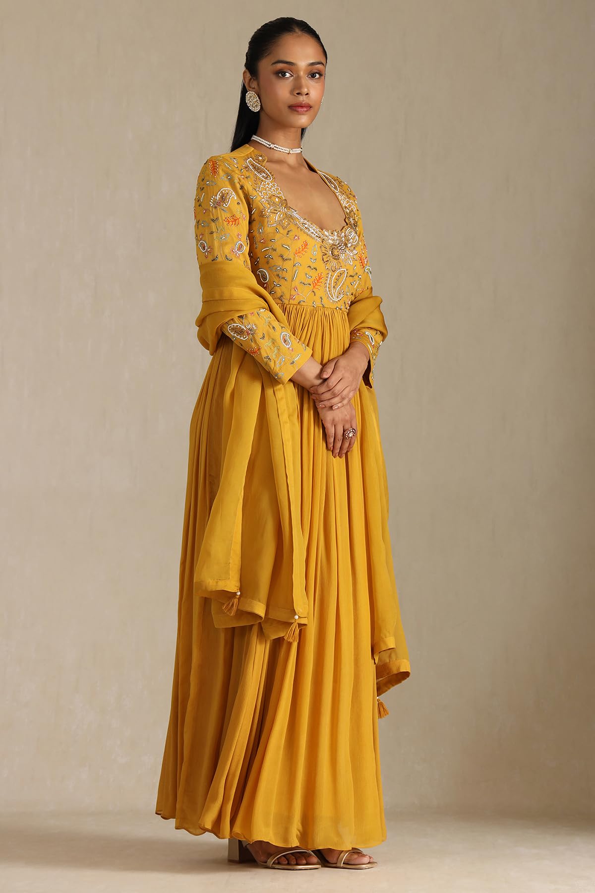 Soch Women's Chiffon Gown (OWS5CD21486_Mustard