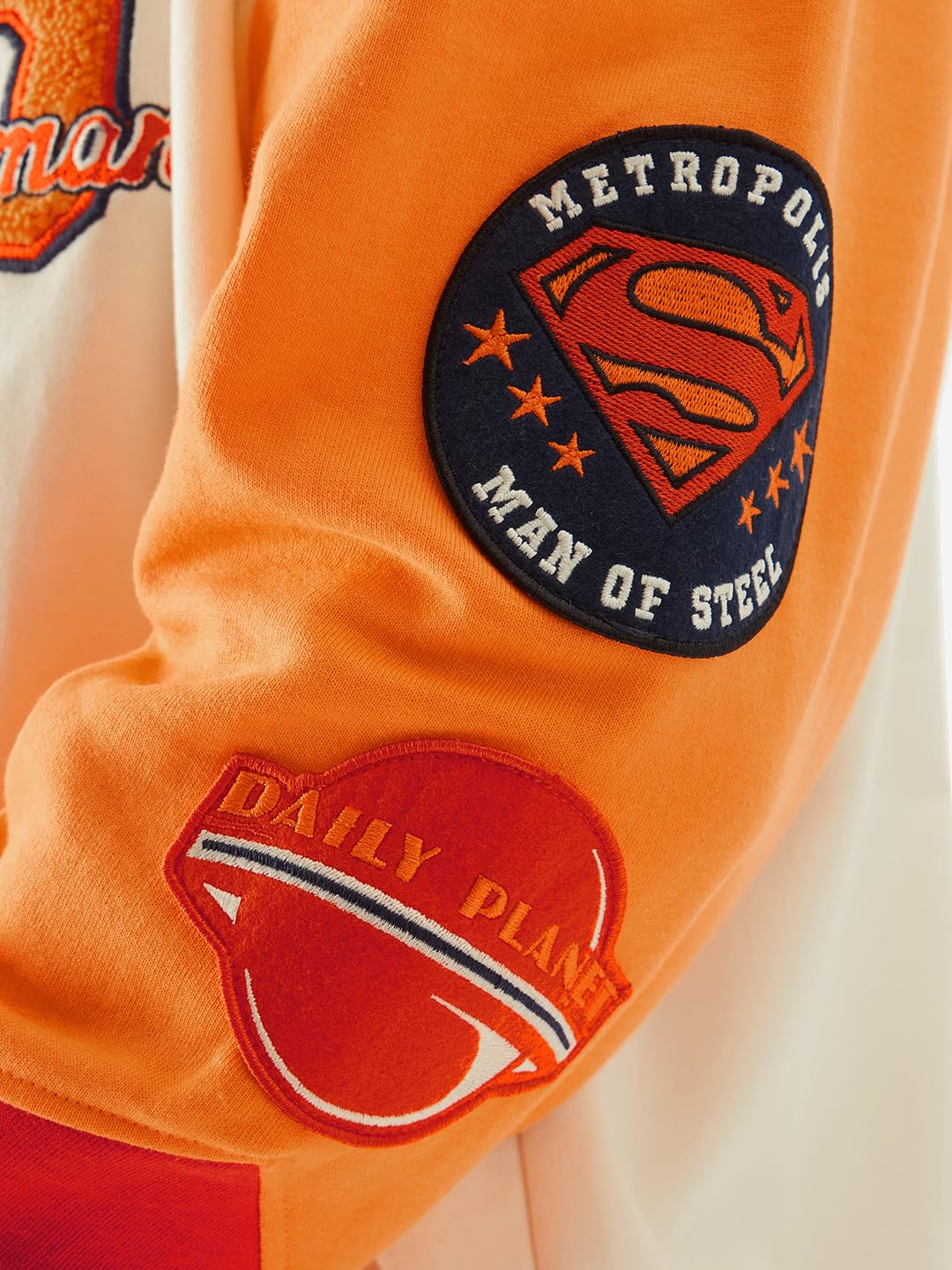 The Souled Store Official Superman: Man of Steel Men and Boys Long Sleeve Button Front Multicolor Graphic Printed Oversized Fit Varsity Jackets Superman Logo Superhero Movie Dc Comics Man Of Steel