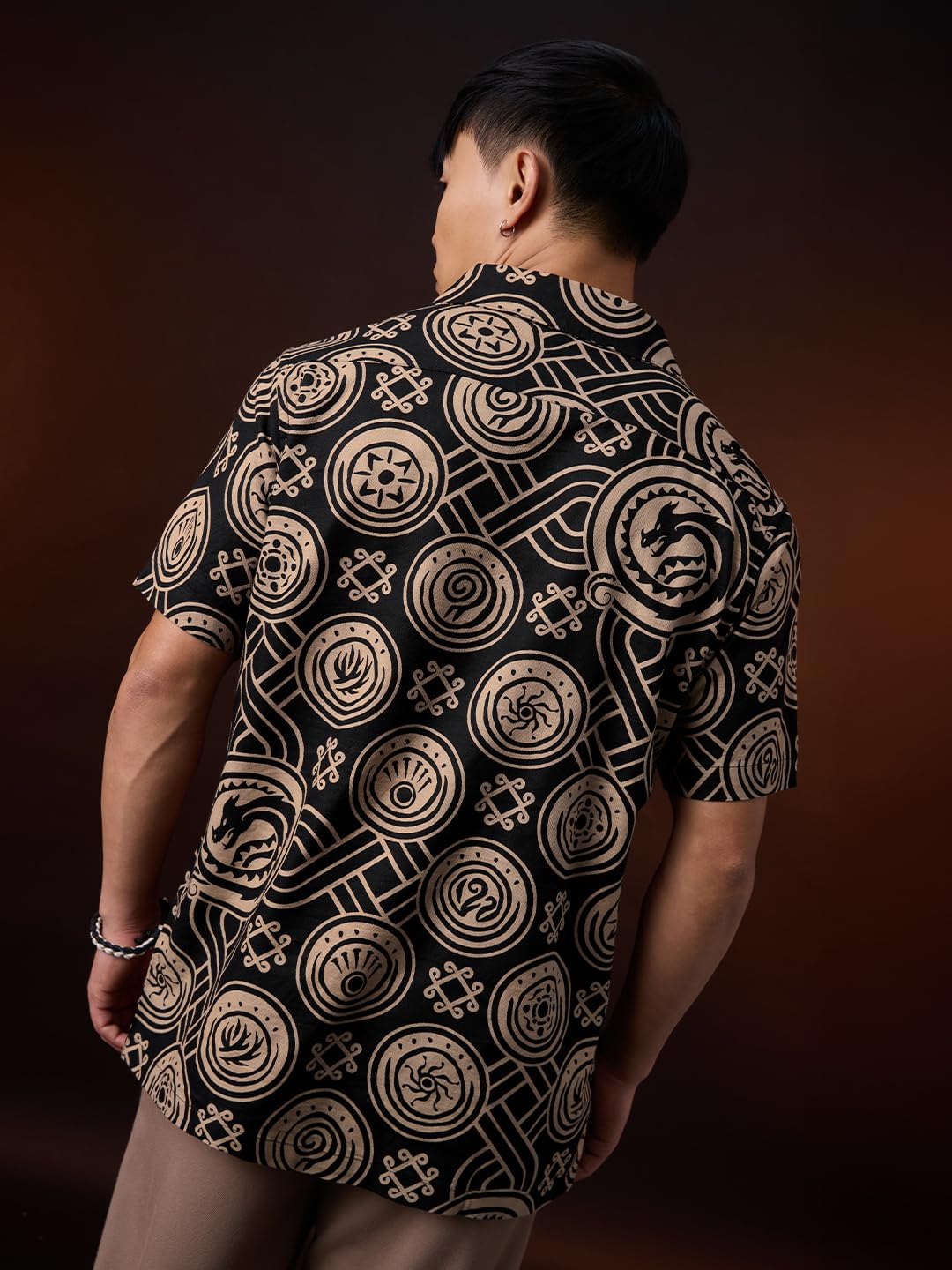 The Souled Store HTTYD: Dragon Fury Men and Boys Short Sleeve Cuban Collar Black Graphic Printed Easy to Style Casual Cotton Oversized Shirt